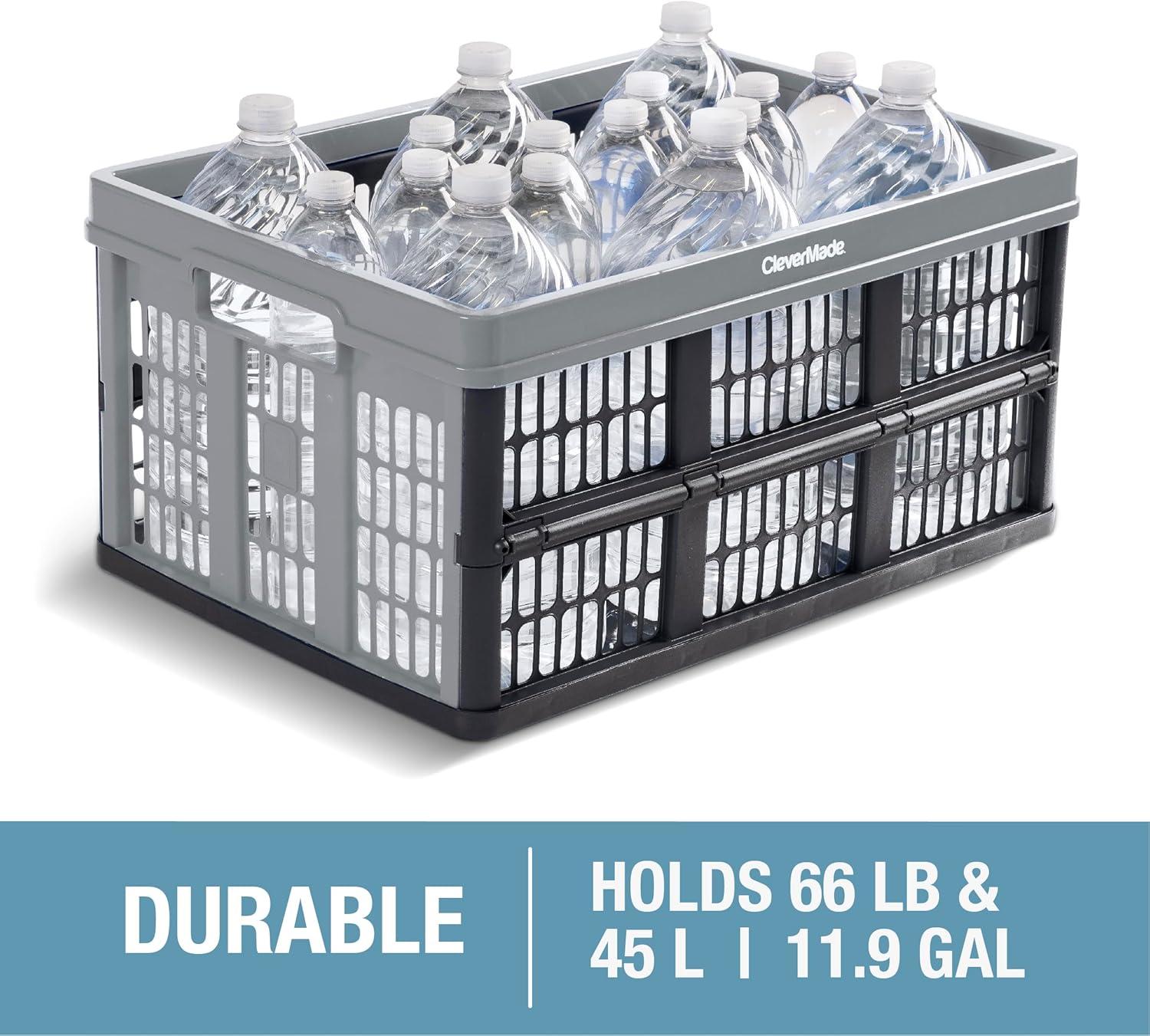 imageCleverMade Collapsible Shopping Basket Obsidian 3PK  24L 6 Gal Reusable Plastic Grocery Shopping Baskets Holds 25lbs Per Basket  Small Foldable Storage Crates with HandlesGray  Utility Crate  Pack of 3