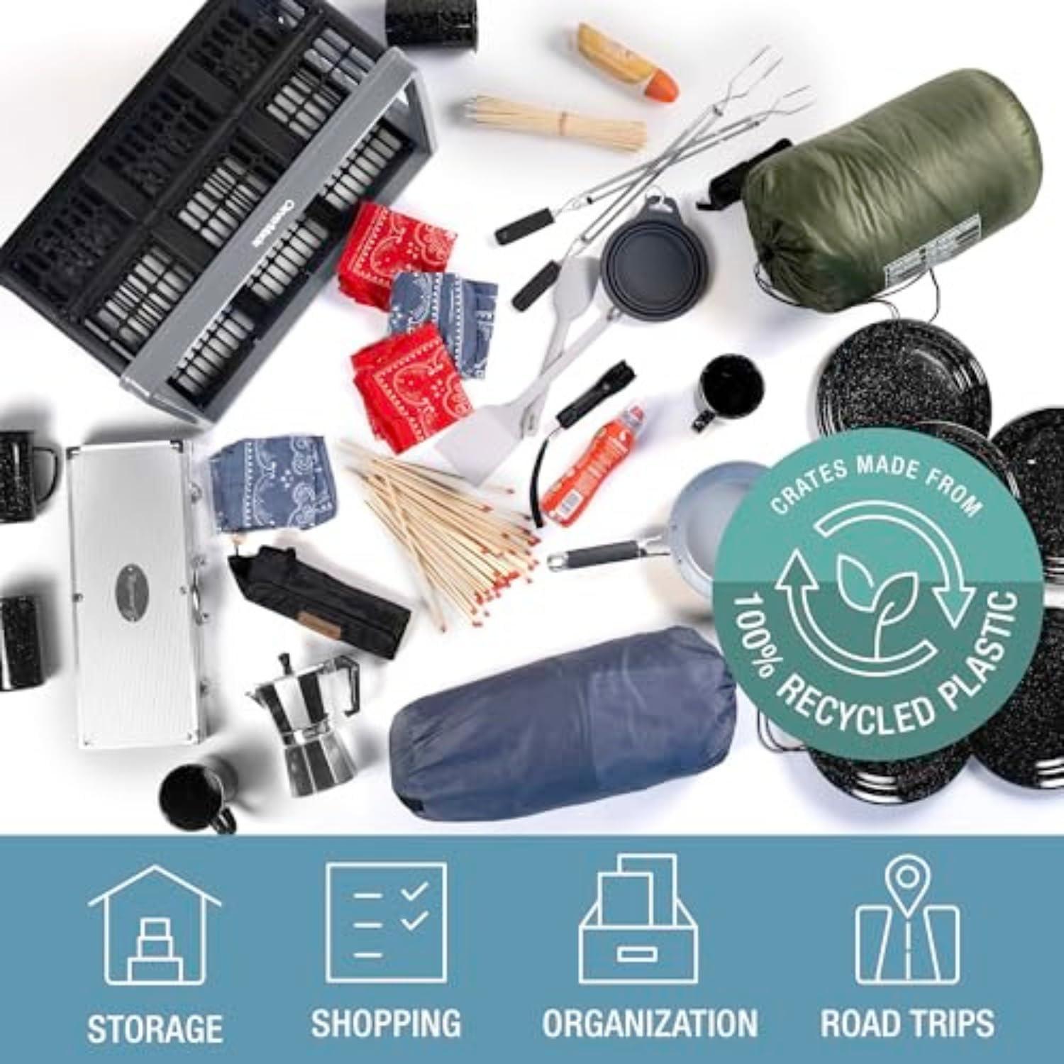 imageCleverMade Collapsible Shopping Basket Obsidian 3PK  24L 6 Gal Reusable Plastic Grocery Shopping Baskets Holds 25lbs Per Basket  Small Foldable Storage Crates with HandlesBlue  Utility Crate  Pack of 3