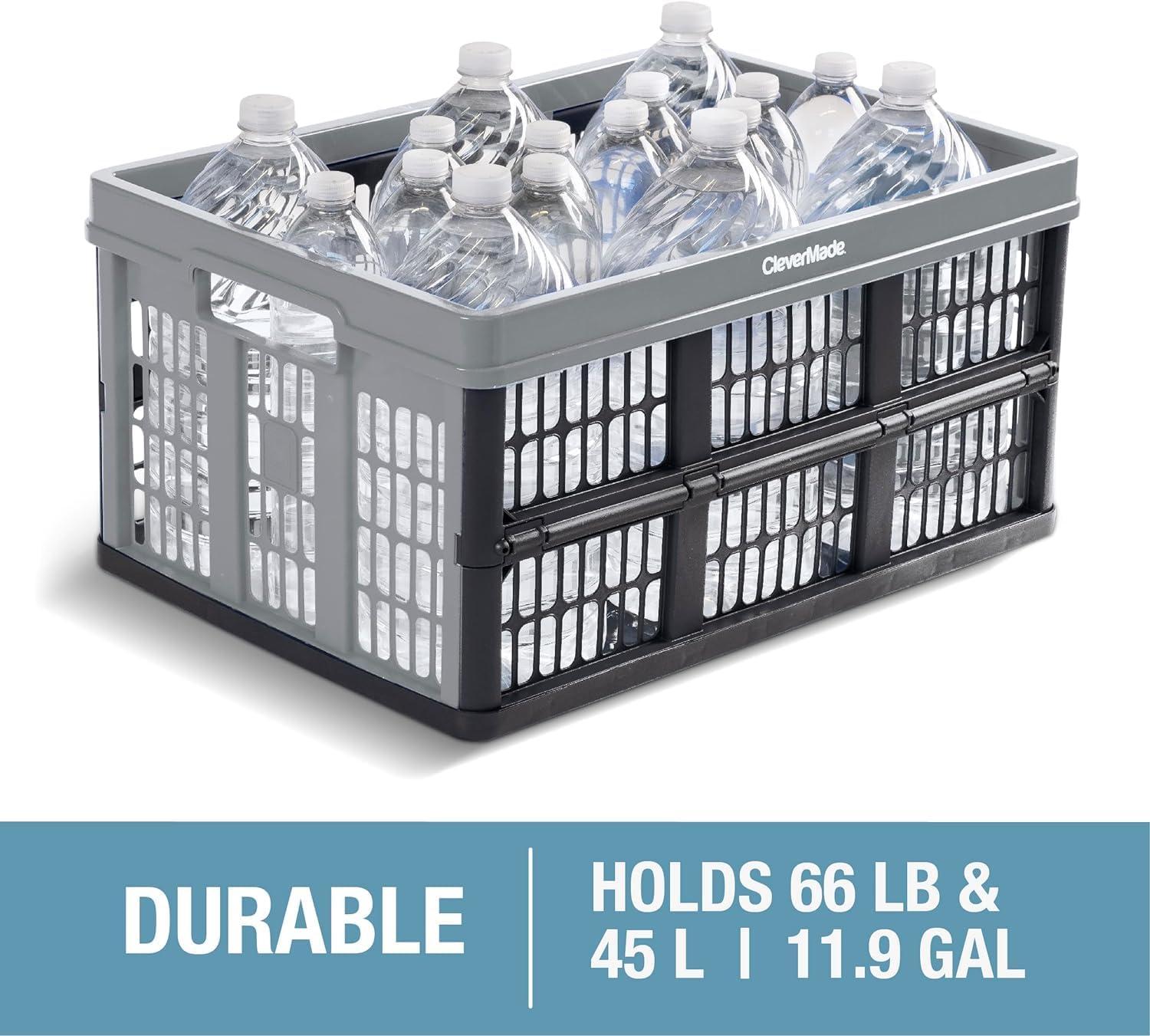 imageCleverMade Collapsible Shopping Basket Obsidian 3PK  24L 6 Gal Reusable Plastic Grocery Shopping Baskets Holds 25lbs Per Basket  Small Foldable Storage Crates with HandlesBlack 45L  Utility Crate  Pack of 1