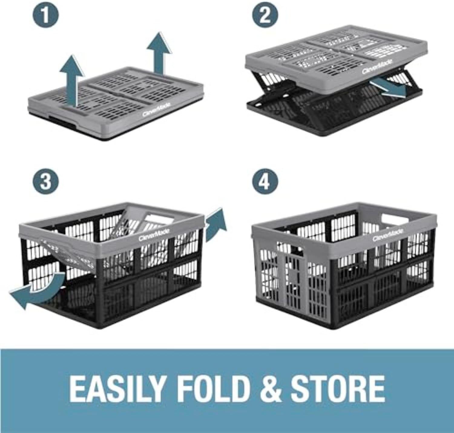 imageCleverMade Collapsible Shopping Basket Obsidian 3PK  24L 6 Gal Reusable Plastic Grocery Shopping Baskets Holds 25lbs Per Basket  Small Foldable Storage Crates with HandlesBlue  Utility Crate  Pack of 3