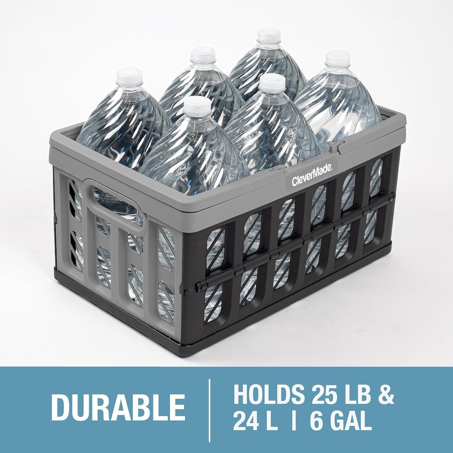 imageCleverMade Collapsible Shopping Basket Obsidian 3PK  24L 6 Gal Reusable Plastic Grocery Shopping Baskets Holds 25lbs Per Basket  Small Foldable Storage Crates with HandlesBlack  Shopping Basket  Pack of 3
