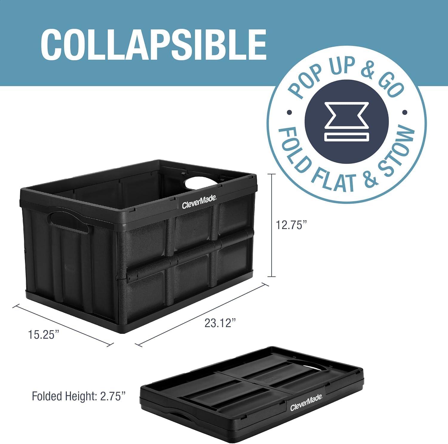 imageCleverMade Collapsible Storage Bins  Obsidian 3 Pack 32L  Stackable Containers Heavy Duty Capacity Folding Crates  SpaceSaving for HomeGlossy Black  62L  Pack of 3