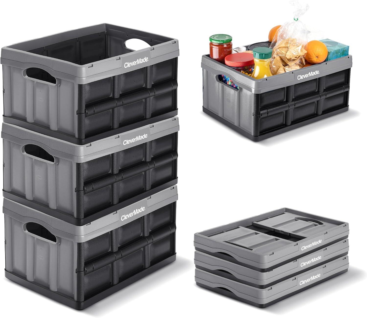 imageCleverMade Collapsible Storage Bins  Obsidian 3 Pack 32L  Stackable Containers Heavy Duty Capacity Folding Crates  SpaceSaving for HomeOcean Blue  32L  Pack of 3