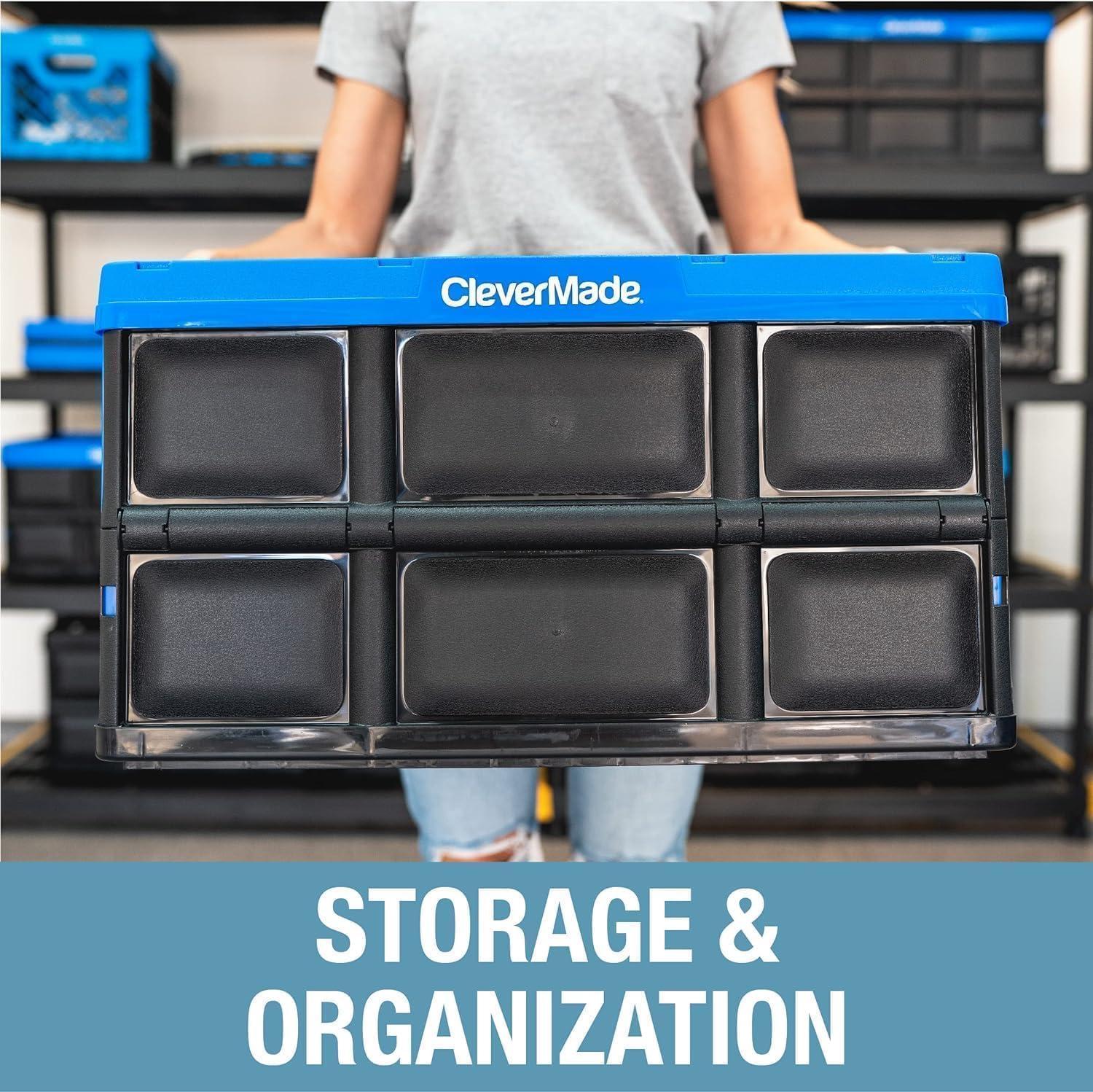 imageCleverMade Collapsible Storage Bins  Obsidian 3 Pack 32L  Stackable Containers Heavy Duty Capacity Folding Crates  SpaceSaving for HomeOcean Blue  32L  Pack of 3