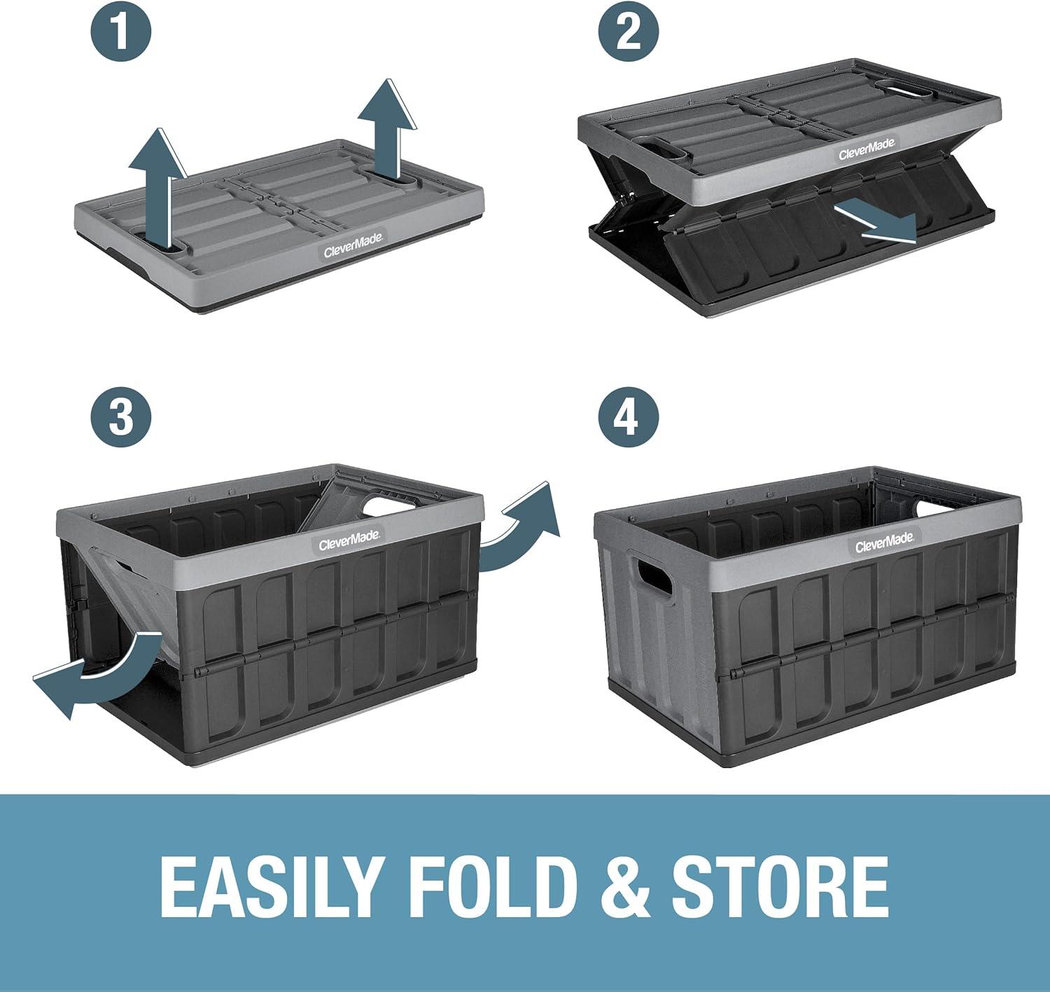 imageCleverMade Collapsible Storage Bins  Obsidian 3 Pack 32L  Stackable Containers Heavy Duty Capacity Folding Crates  SpaceSaving for HomeOcean Blue 2  62L  Pack of 3