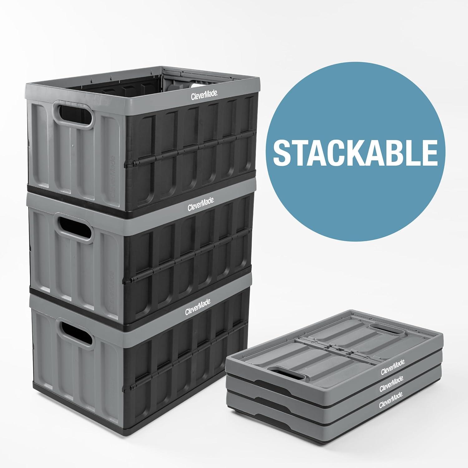 imageCleverMade Collapsible Storage Bins  Obsidian 3 Pack 32L  Stackable Containers Heavy Duty Capacity Folding Crates  SpaceSaving for HomeOcean Blue 2  62L  Pack of 3