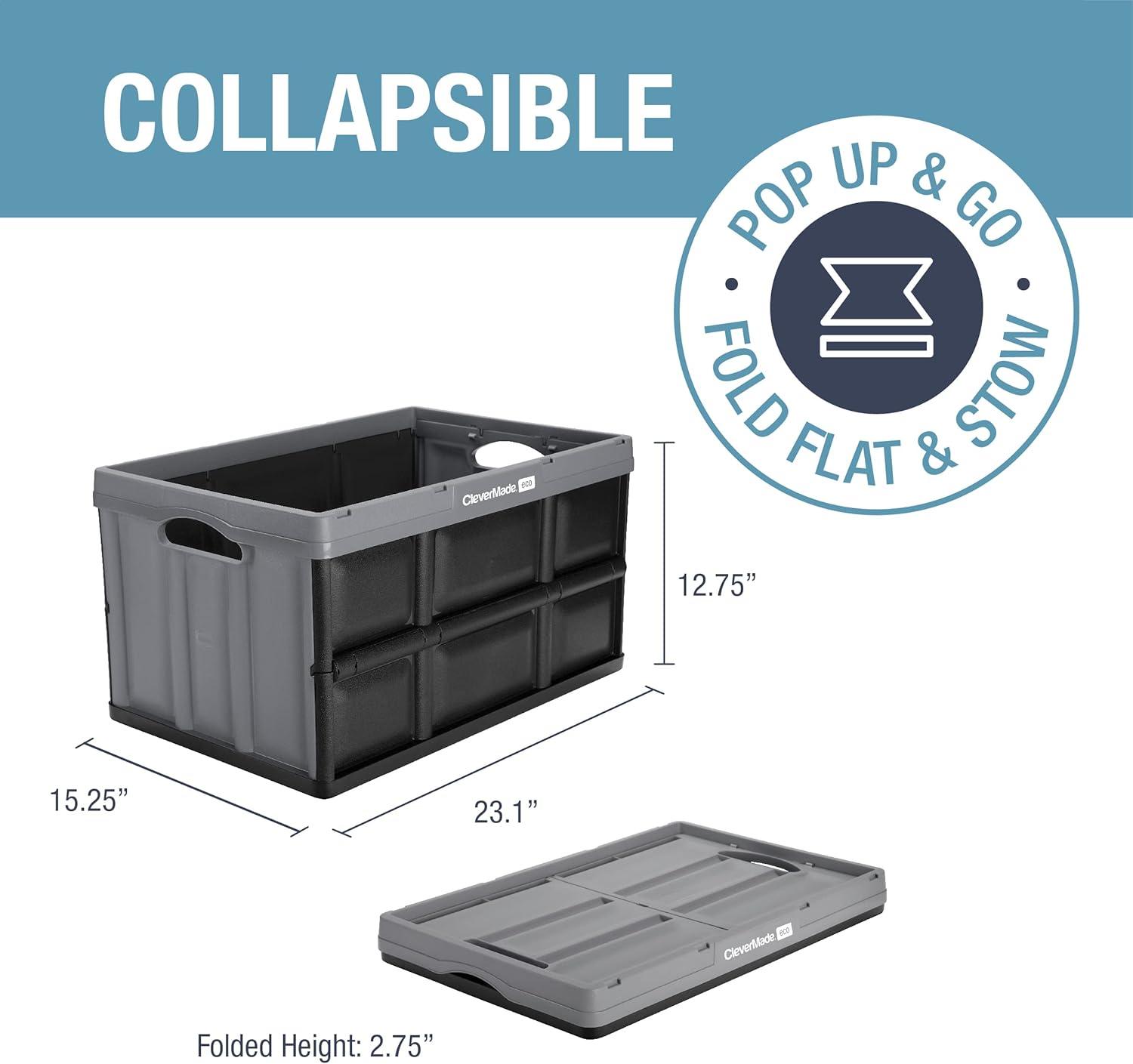imageCleverMade Collapsible Storage Bins  Obsidian 3 Pack 32L  Stackable Containers Heavy Duty Capacity Folding Crates  SpaceSaving for HomeStone Gray 1  62L  Pack of 3
