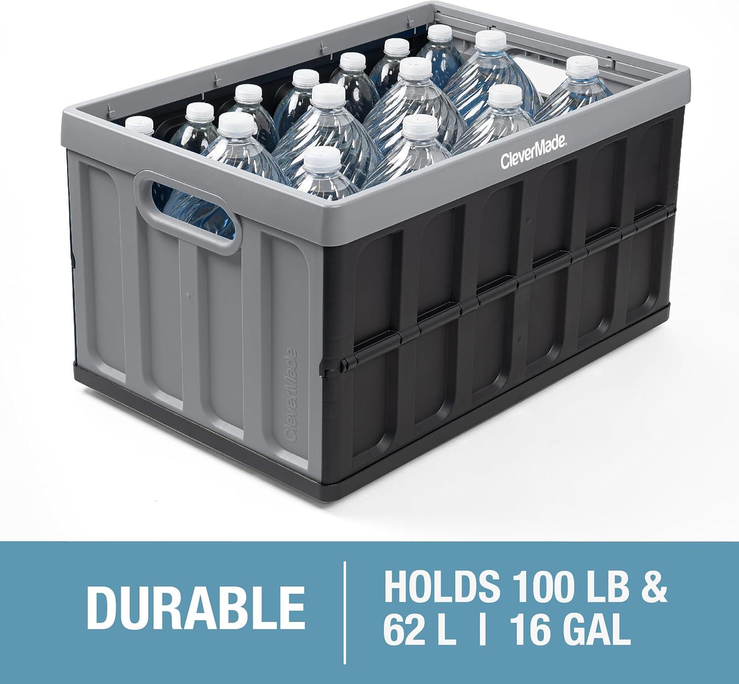 imageCleverMade Collapsible Storage Bins  Obsidian 3 Pack 32L  Stackable Containers Heavy Duty Capacity Folding Crates  SpaceSaving for HomeStone Gray 2  62L  Pack of 3