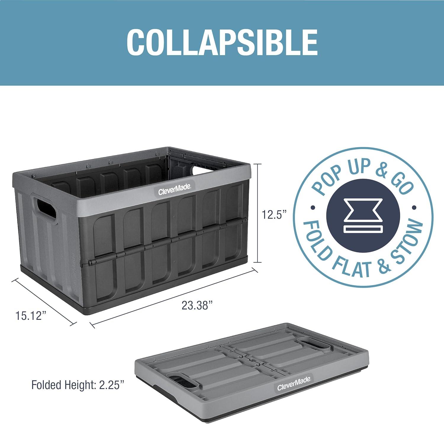 imageCleverMade Collapsible Storage Bins  Obsidian 3 Pack 32L  Stackable Containers Heavy Duty Capacity Folding Crates  SpaceSaving for HomeStone Gray 2  62L  Pack of 3