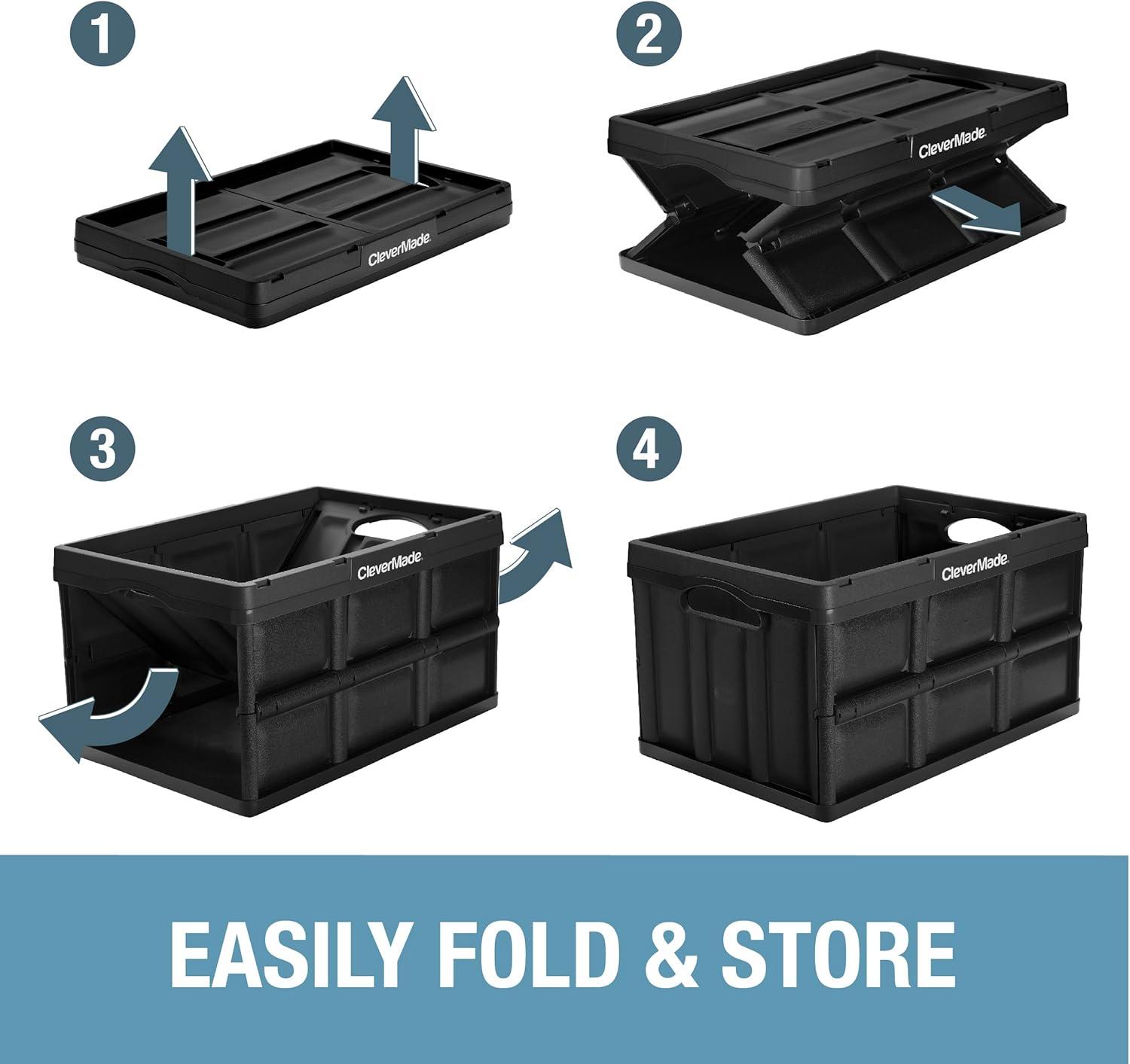 imageCleverMade Collapsible Storage Bins  Obsidian 3 Pack 46L  Stackable Containers Heavy Duty Capacity Folding Crates  SpaceSaving for Home