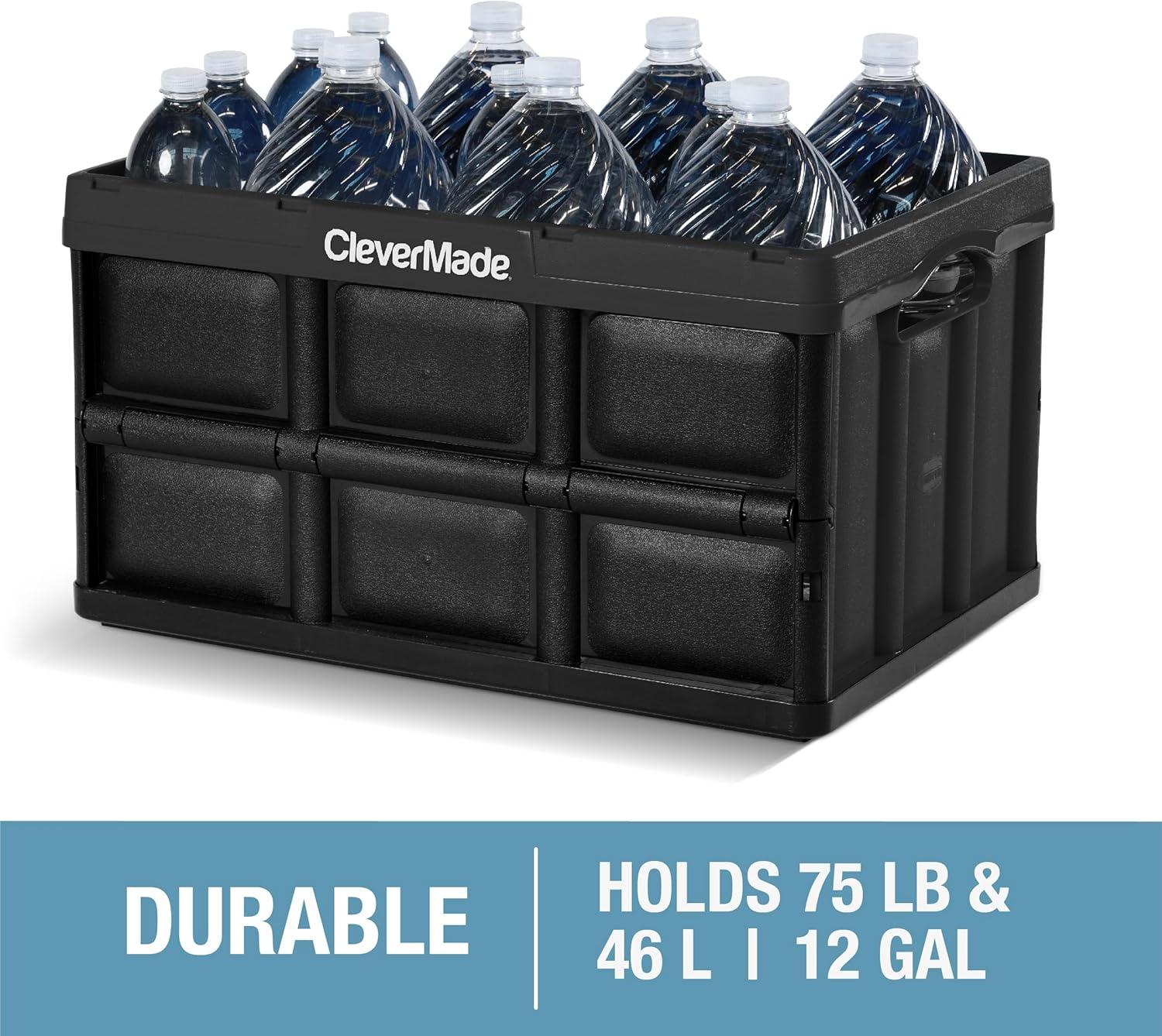 imageCleverMade Collapsible Storage Bins  Obsidian 3 Pack 46L  Stackable Containers Heavy Duty Capacity Folding Crates  SpaceSaving for Home