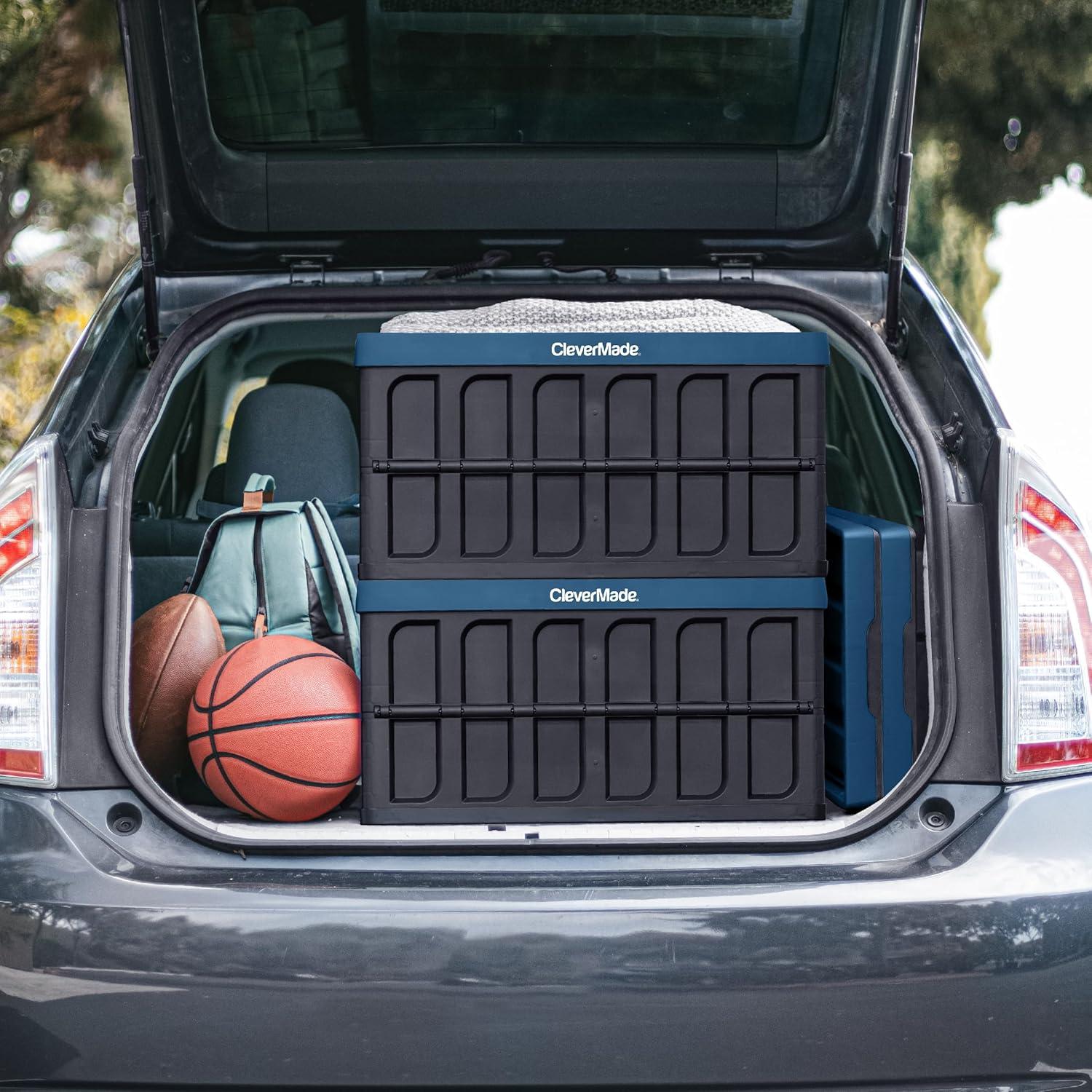 imageCleverMade Collapsible Storage Bins  Obsidian 3 Pack 62L  Stackable Containers Heavy Duty Capacity Folding Crates  SpaceSaving for HomeOcean Blue 2  62L  Pack of 3