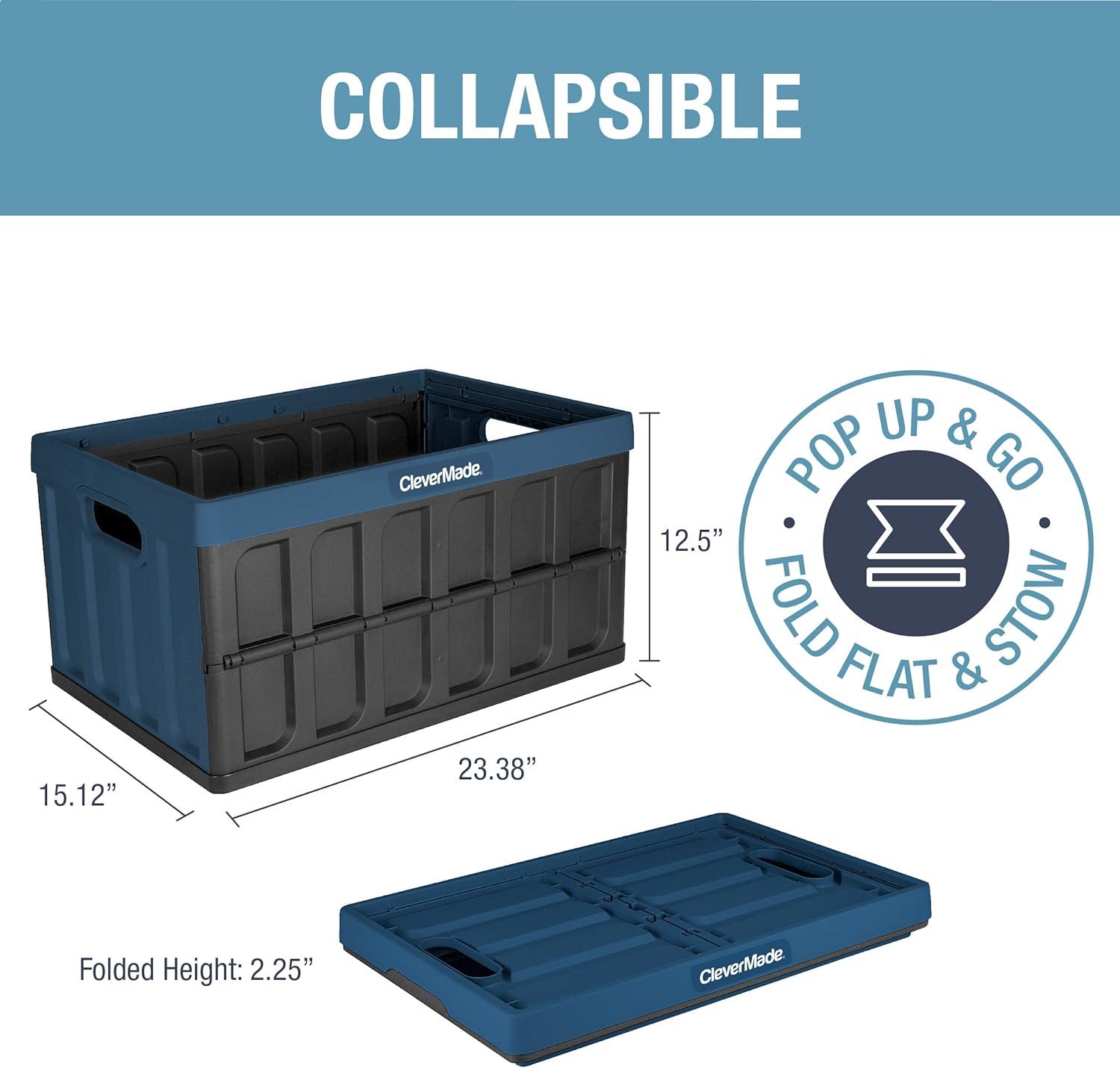 imageCleverMade Collapsible Storage Bins  Obsidian 3 Pack 62L  Stackable Containers Heavy Duty Capacity Folding Crates  SpaceSaving for HomeOcean Blue 2  62L  Pack of 3