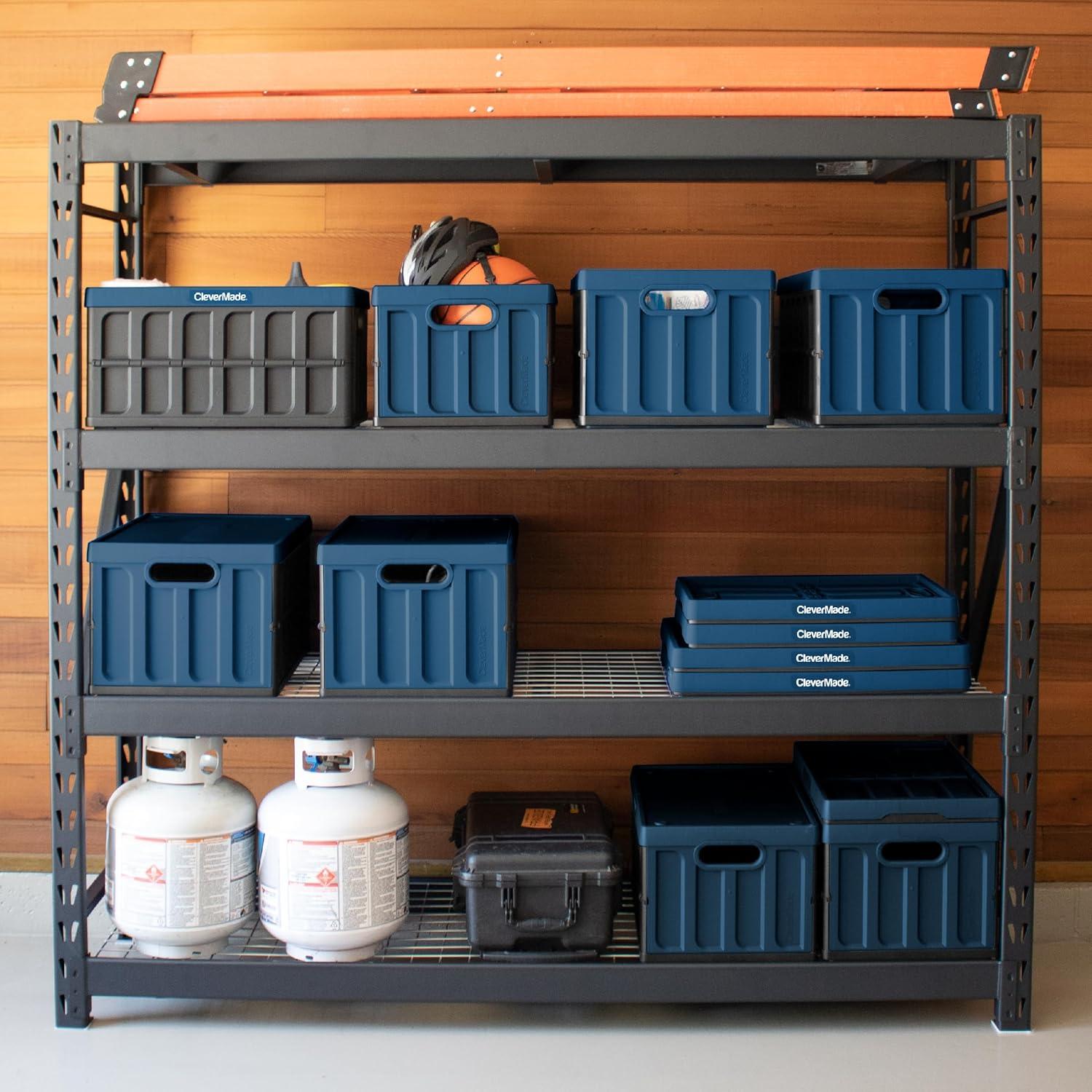 imageCleverMade Collapsible Storage Bins  Obsidian 3 Pack 62L  Stackable Containers Heavy Duty Capacity Folding Crates  SpaceSaving for HomeOcean Blue 2  62L  Pack of 3