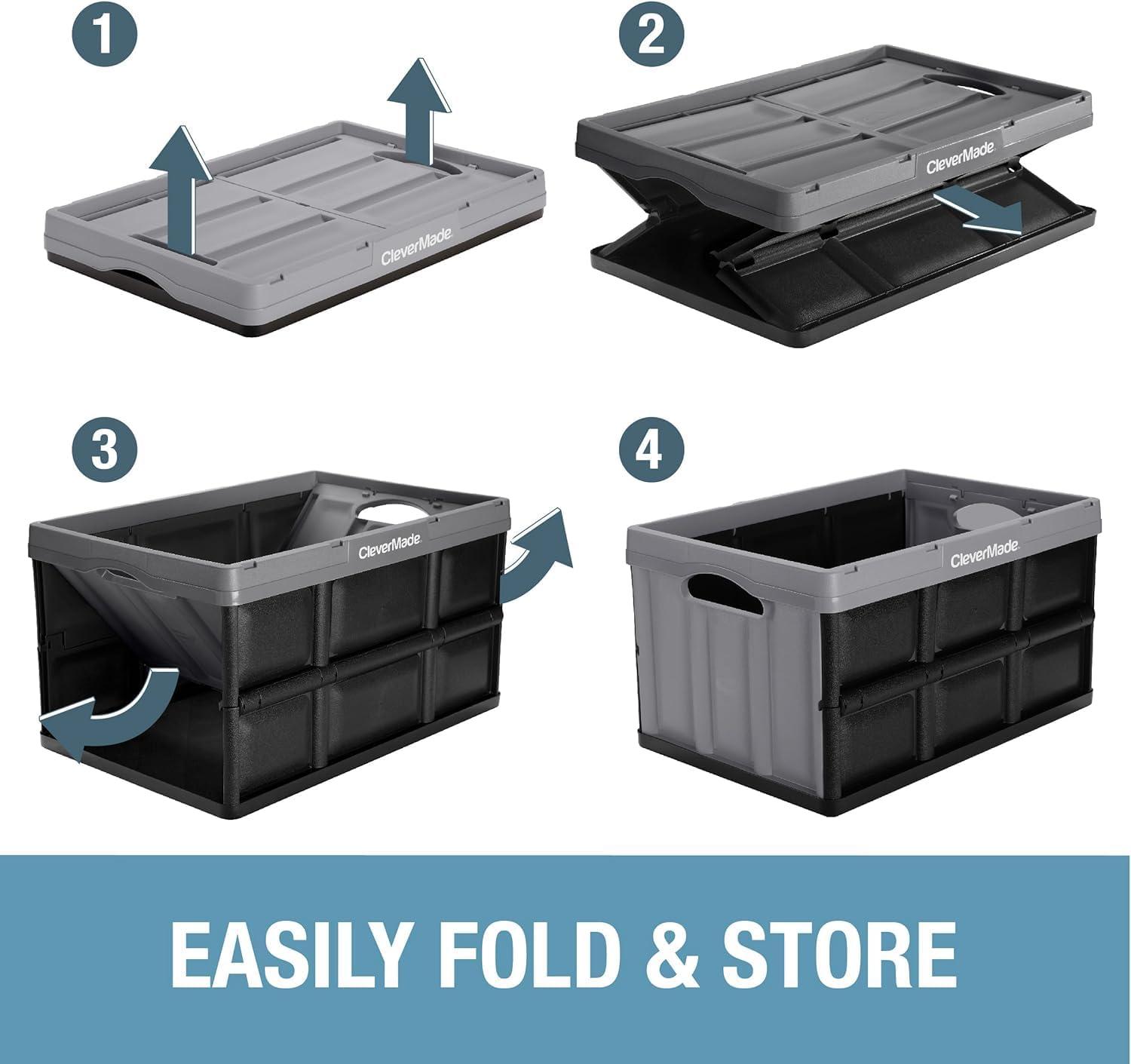 imageCleverMade Collapsible Storage Bins  Obsidian 3 Pack 62L  Stackable Containers Heavy Duty Capacity Folding Crates  SpaceSaving for HomeStone Gray  32L  Pack of 3