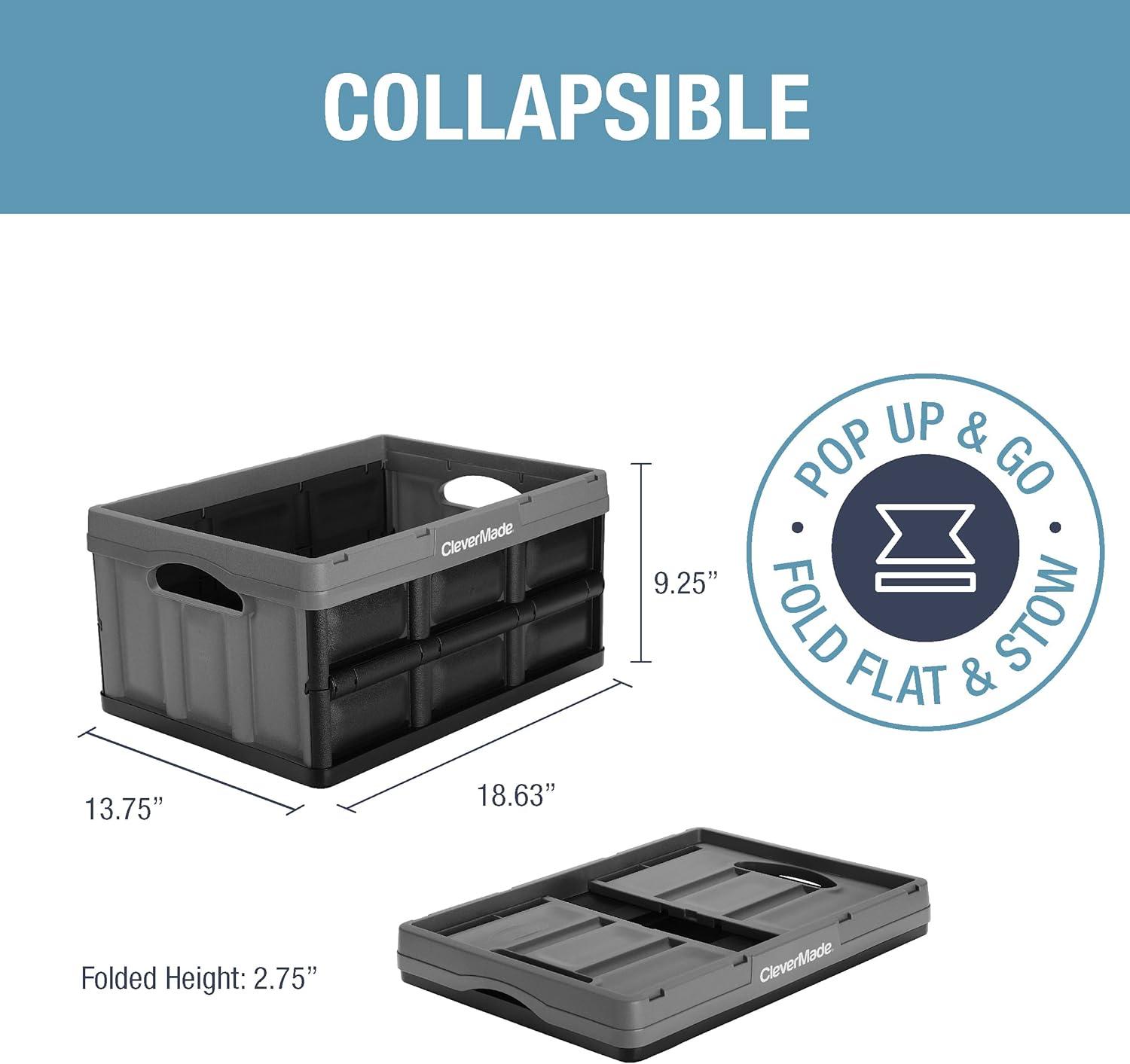 imageCleverMade Collapsible Storage Bins  Obsidian 3 Pack 62L  Stackable Containers Heavy Duty Capacity Folding Crates  SpaceSaving for HomeStone Gray  32L  Pack of 3