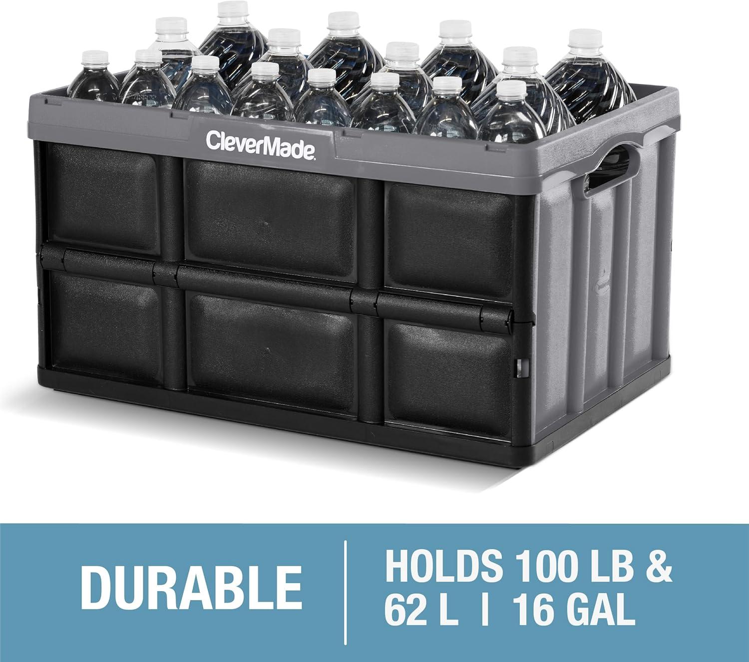 imageCleverMade Collapsible Storage Bins  Obsidian 3 Pack 62L  Stackable Containers Heavy Duty Capacity Folding Crates  SpaceSaving for HomeStone Gray 1  62L  Pack of 3