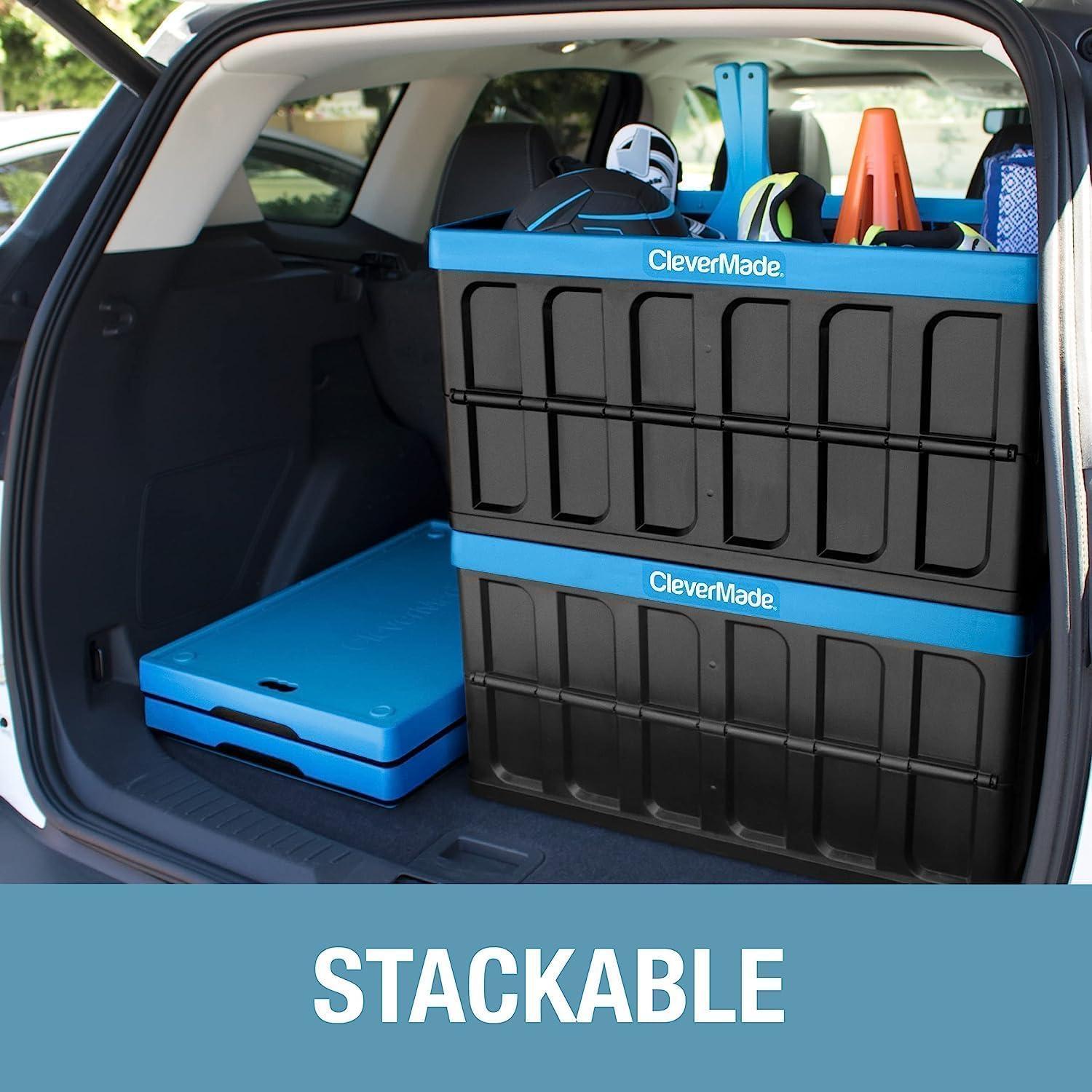 imageCleverMade Collapsible Storage Bins with Lids  Ocean 3 Pack 46L  Plastic Containers Stackable Organization Crates Home Closet SpaceSaving DurableGlossy Black  62L  Pack of 3