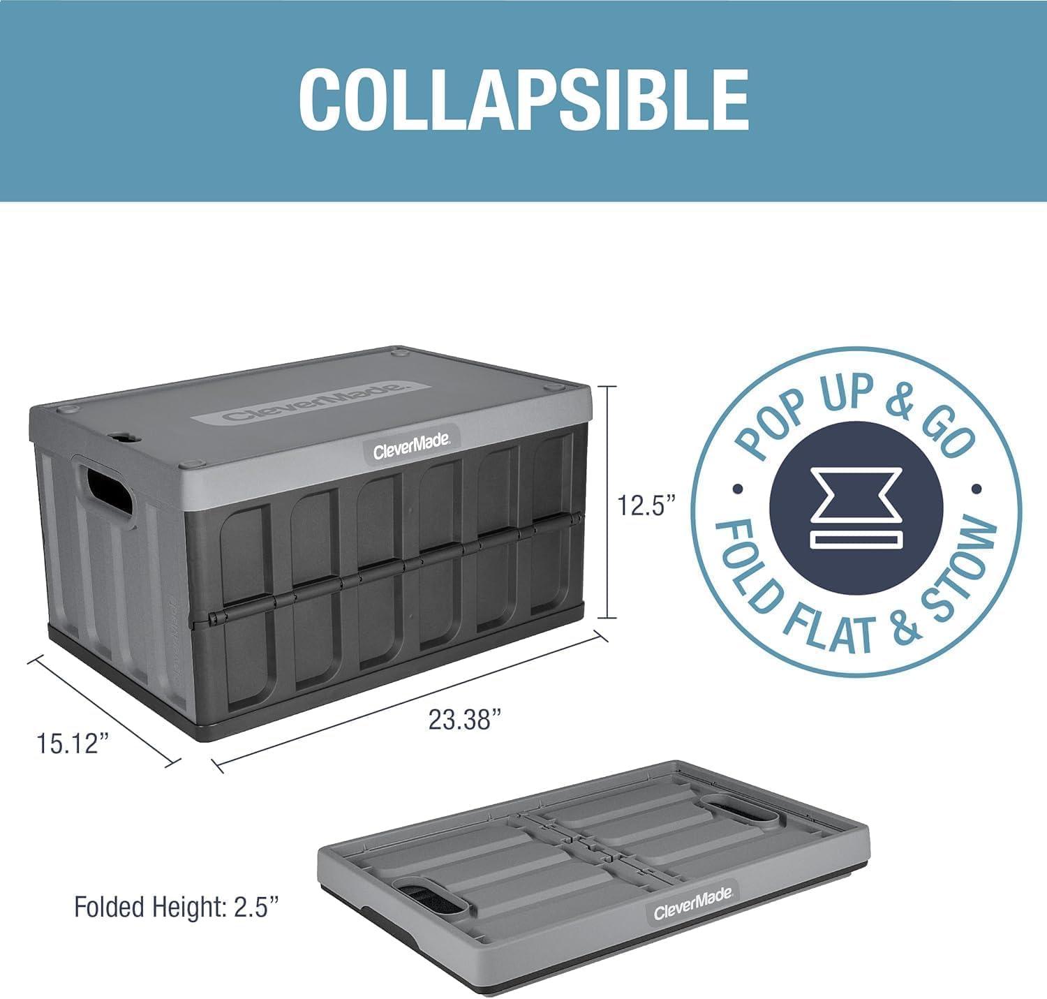 imageCleverMade Collapsible Storage Bins with Lids  Ocean 3 Pack 46L  Plastic Containers Stackable Organization Crates Home Closet SpaceSaving DurableGlossy Black  62L  Pack of 3