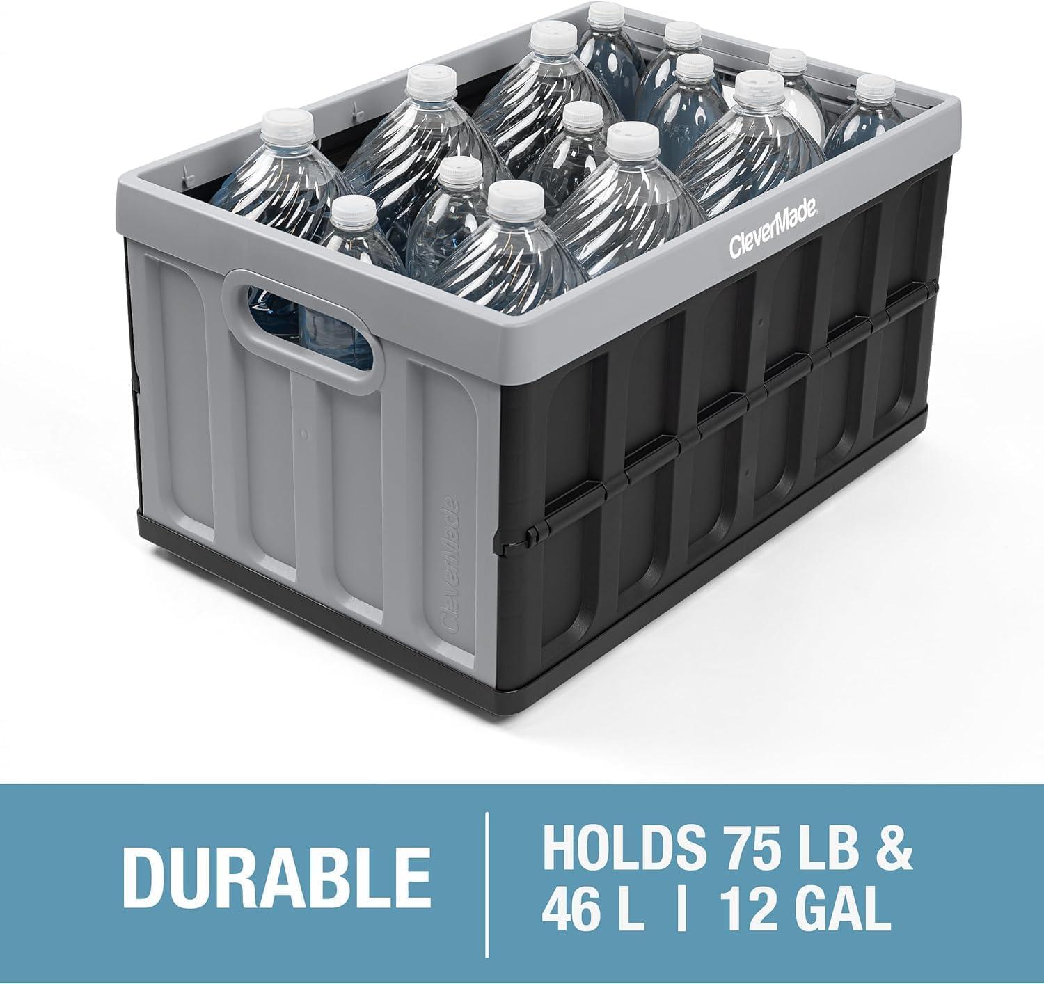 imageCleverMade Collapsible Storage Bins with Lids  Ocean 3 Pack 46L  Plastic Containers Stackable Organization Crates Home Closet SpaceSaving DurableGlossy Black  46L  Pack of 3