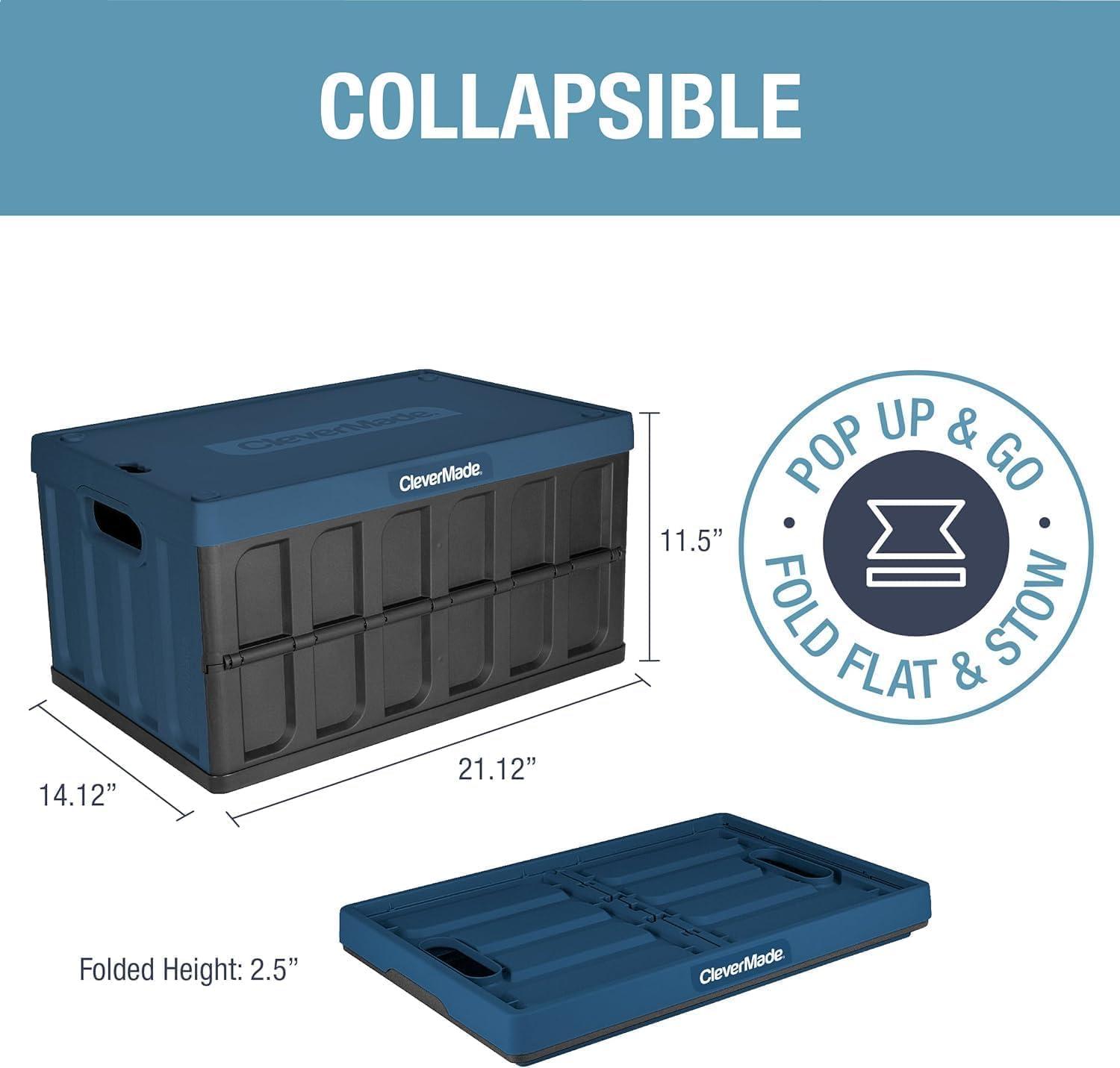 imageCleverMade Collapsible Storage Bins with Lids  Ocean 3 Pack 46L  Plastic Containers Stackable Organization Crates Home Closet SpaceSaving DurableOcean Blue  46L  Pack of 3
