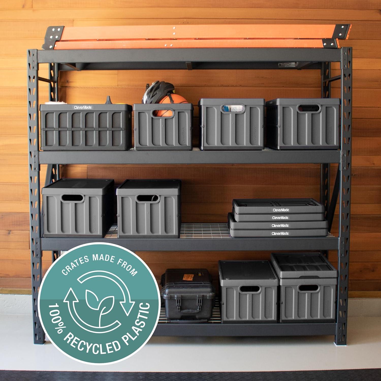 imageCleverMade Collapsible Storage Bins with Lids  Ocean 3 Pack 46L  Plastic Containers Stackable Organization Crates Home Closet SpaceSaving DurableStone Gray  62L  Pack of 3