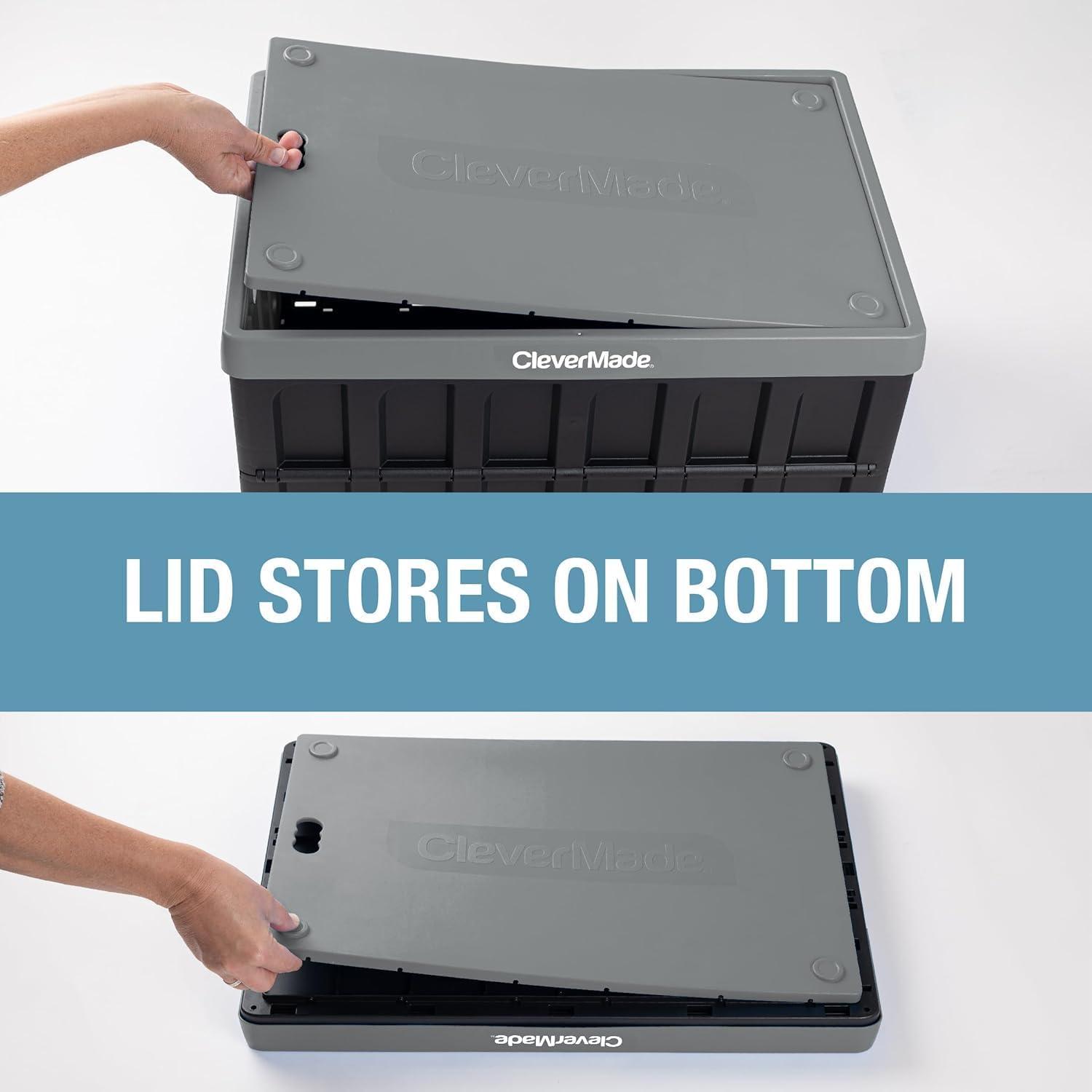 imageCleverMade Collapsible Storage Bins with Lids  Ocean 3 Pack 46L  Plastic Containers Stackable Organization Crates Home Closet SpaceSaving DurableStone Gray  46L  Pack of 3