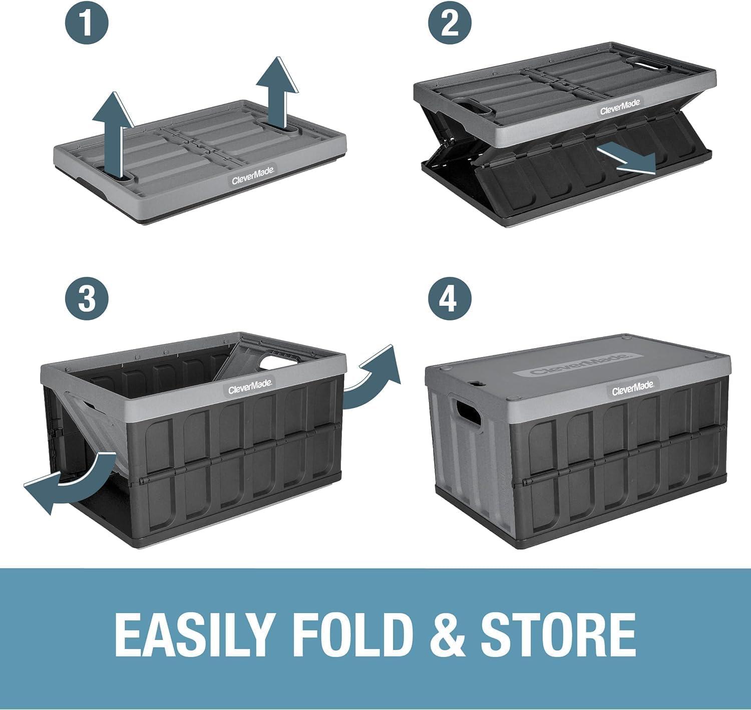 imageCleverMade Collapsible Storage Bins with Lids  Ocean 3 Pack 46L  Plastic Containers Stackable Organization Crates Home Closet SpaceSaving DurableStone Gray  46L  Pack of 3