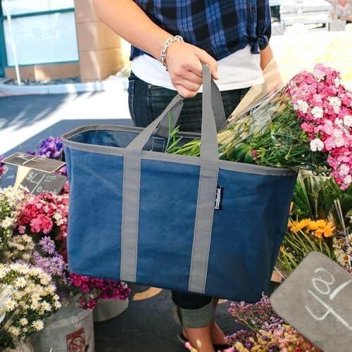 imageCleverMade EcoBasket Reusable Grocery Tote  Collapsible Storage Shopping Organizer  Heavy Duty Utility Bag HomeBlack  Ecobasket  Pack of 3
