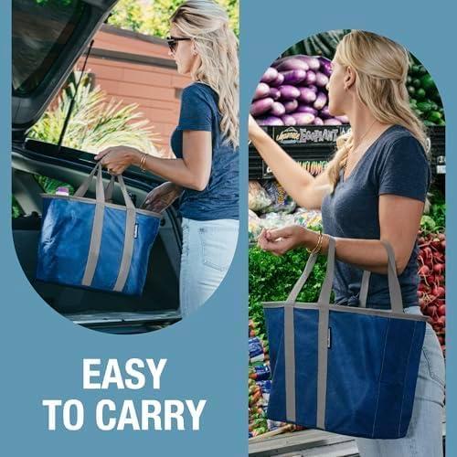 imageCleverMade EcoBasket Reusable Grocery Tote  Collapsible Storage Shopping Organizer  Heavy Duty Utility Bag HomeBlack  Ecobasket  Pack of 3