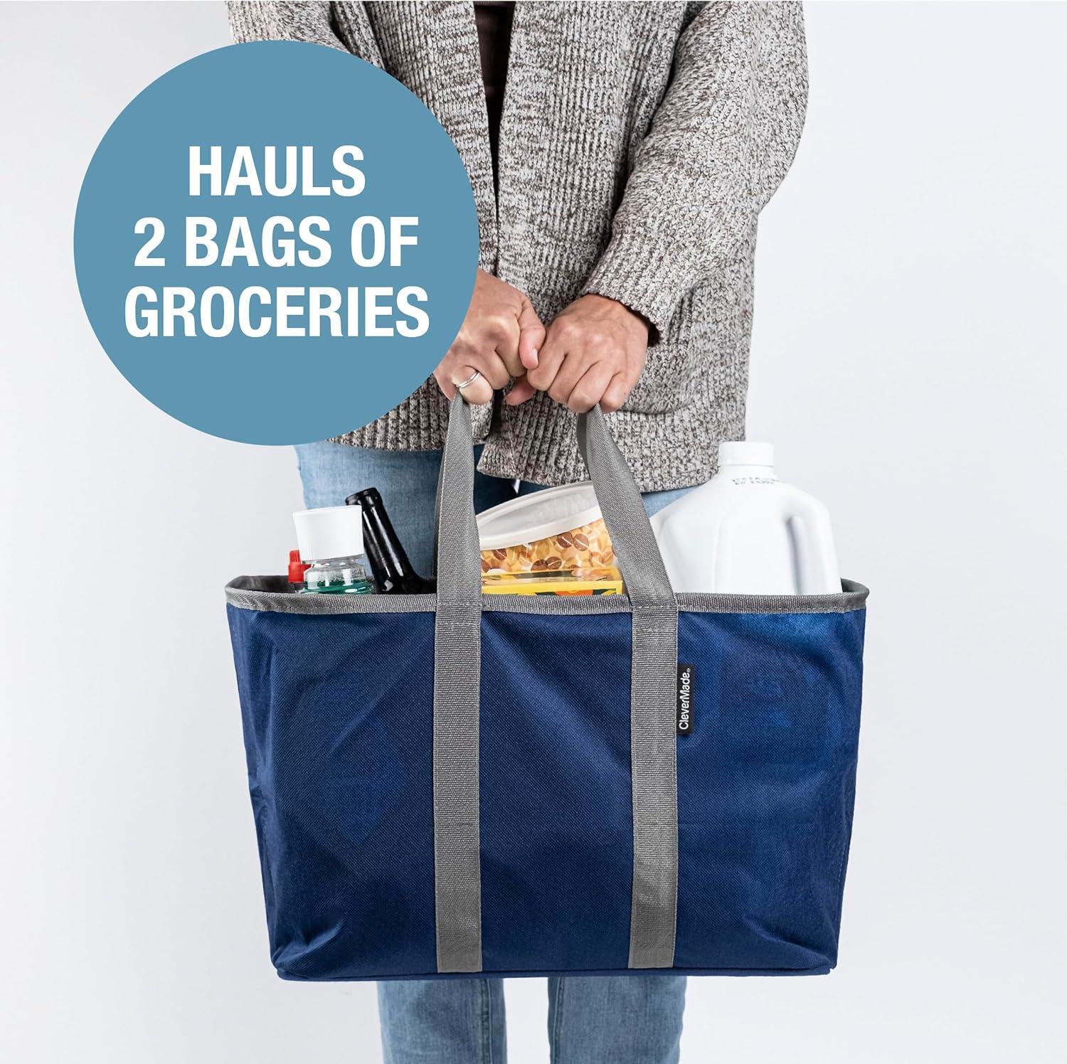 imageCleverMade EcoBasket Reusable Grocery Tote  Collapsible Storage Shopping Organizer  Heavy Duty Utility Bag HomeBlueGray  Ecobasket  Pack of 1