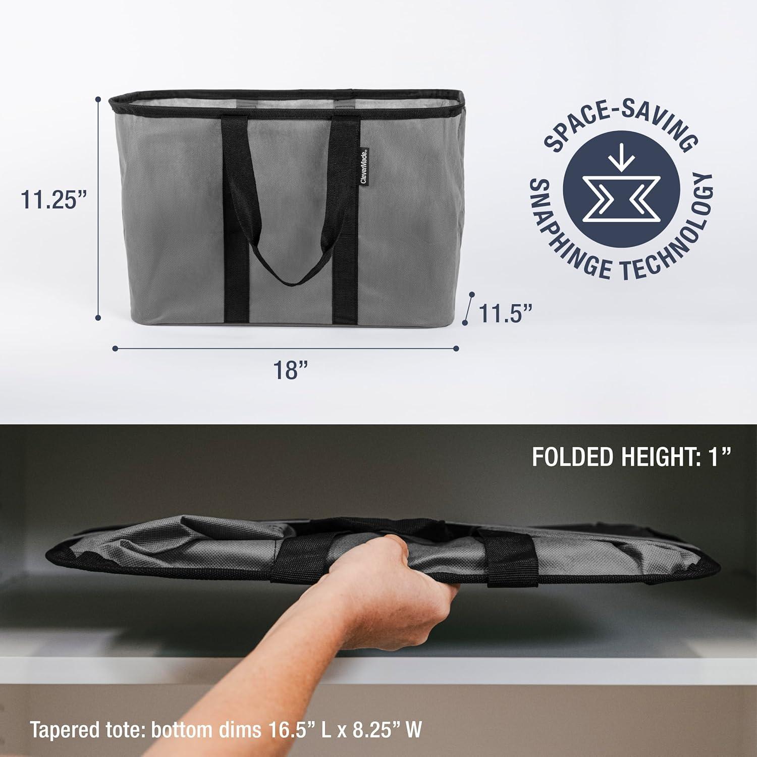 imageCleverMade EcoBasket Reusable Grocery Tote  Collapsible Storage Shopping Organizer  Heavy Duty Utility Bag HomeGrayBlack  Ecobasket  Pack of 1