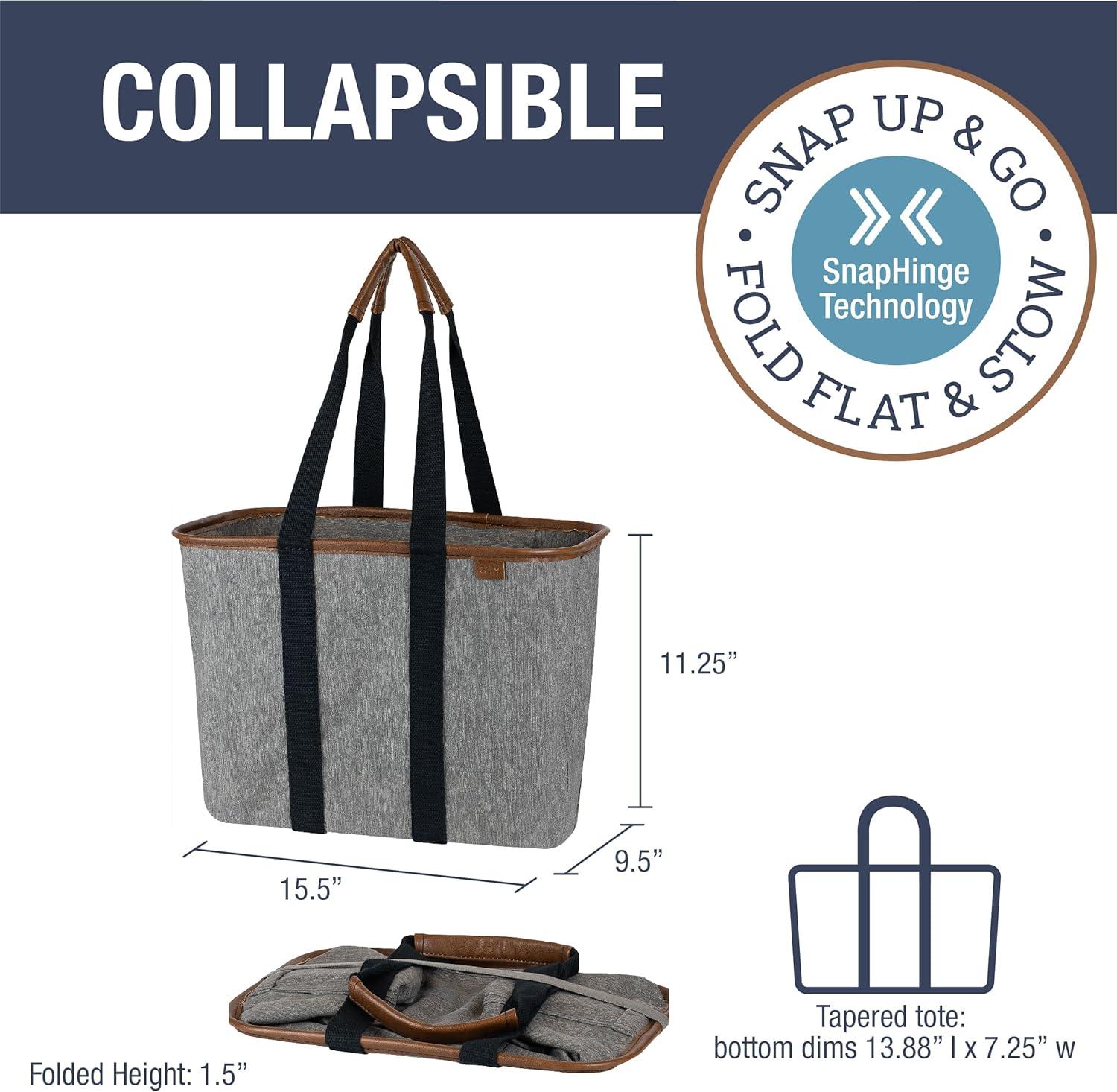imageCleverMade EcoBasket Reusable Grocery Tote  Collapsible Storage Shopping Organizer  Heavy Duty Utility Bag HomeGreyBlack 20l  Luxe  Pack of 1