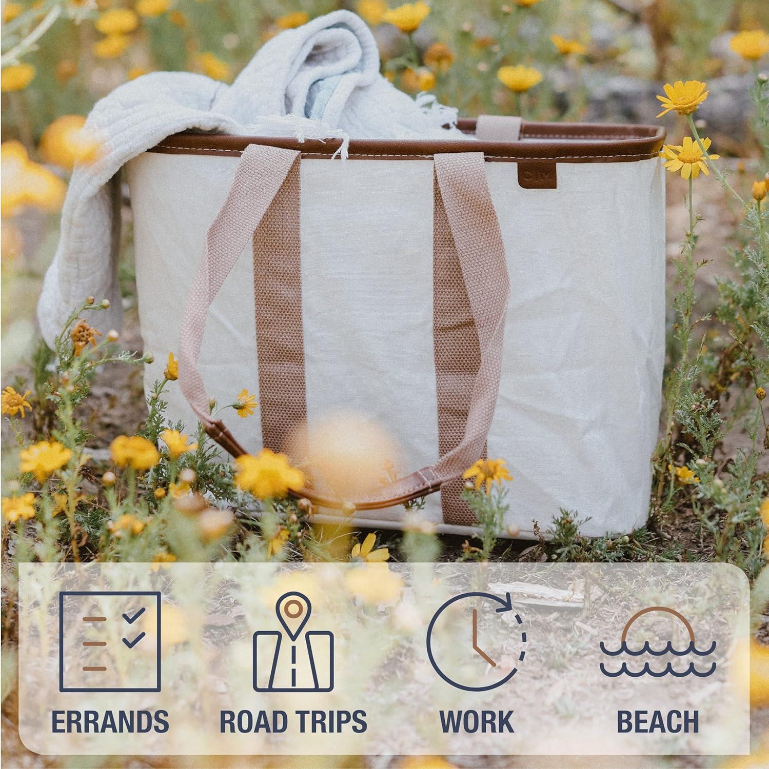 imageCleverMade EcoBasket Reusable Grocery Tote  Collapsible Storage Shopping Organizer  Heavy Duty Utility Bag HomeGreyBlack 20l  Luxe  Pack of 1