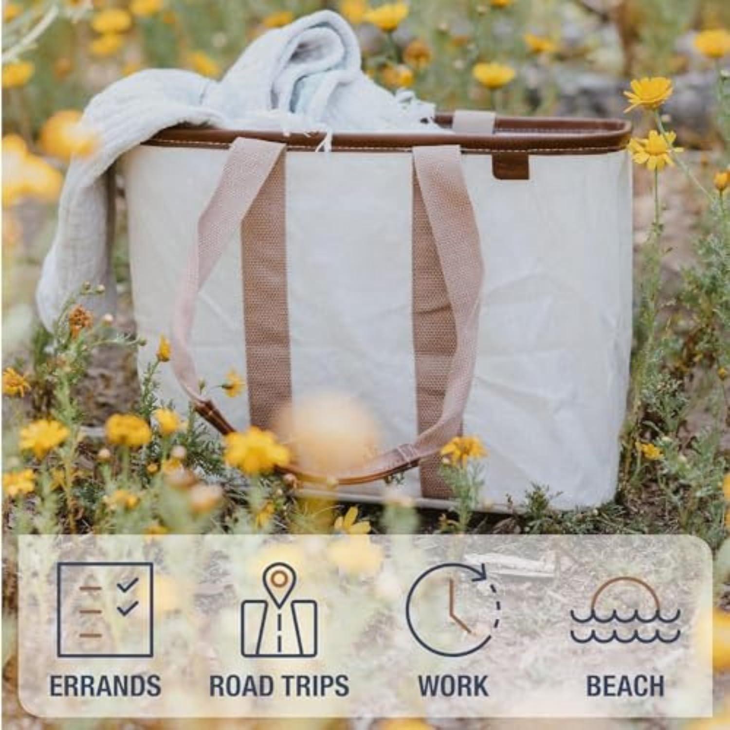 imageCleverMade EcoBasket Reusable Grocery Tote  Collapsible Storage Shopping Organizer  Heavy Duty Utility Bag HomeGreyBlack 30l  Luxe  Pack of 1