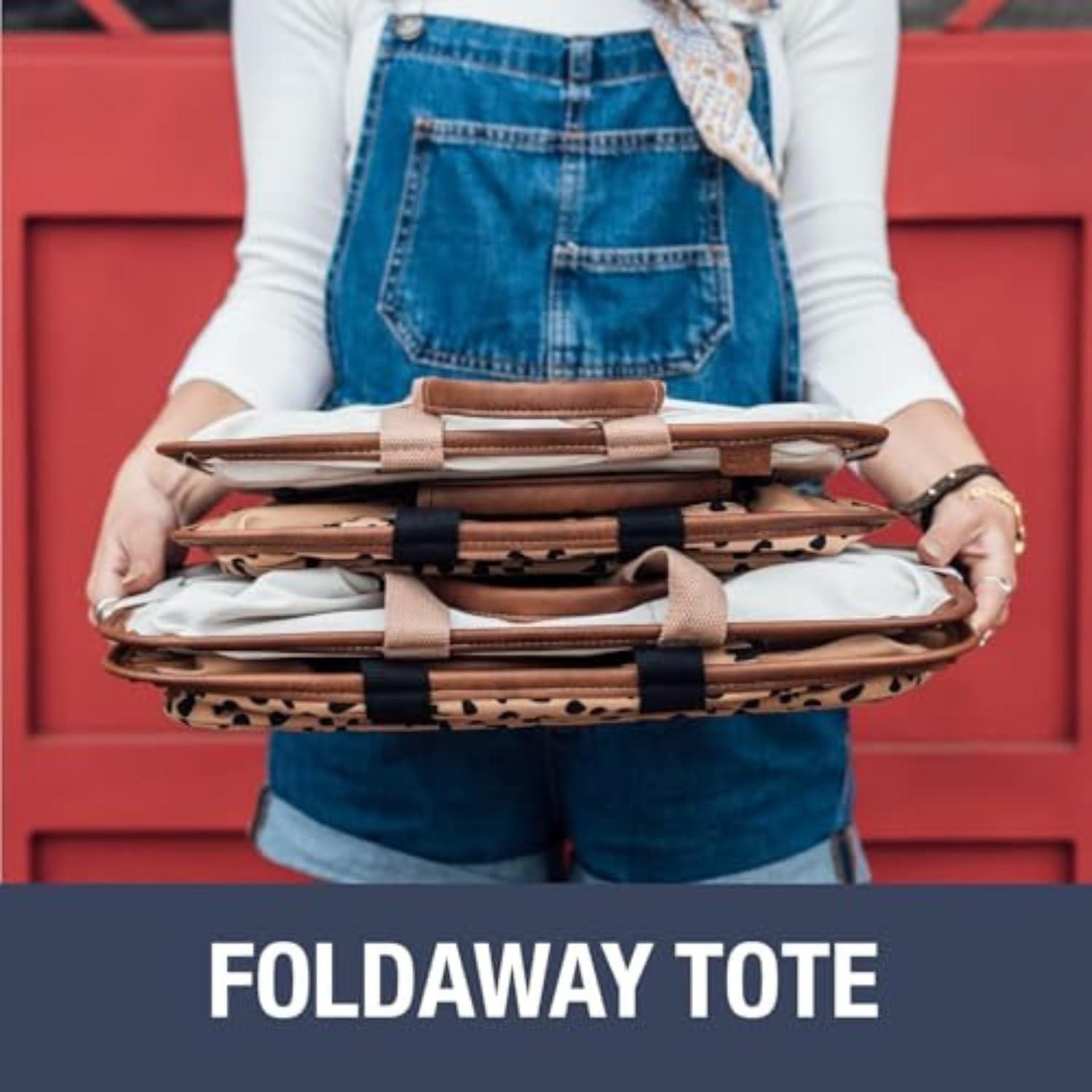 imageCleverMade EcoBasket Reusable Grocery Tote Collapsible Storage Shopping Organizer Heavy Duty Utility Bag HomeNavy Striped Luxe Pack of 1