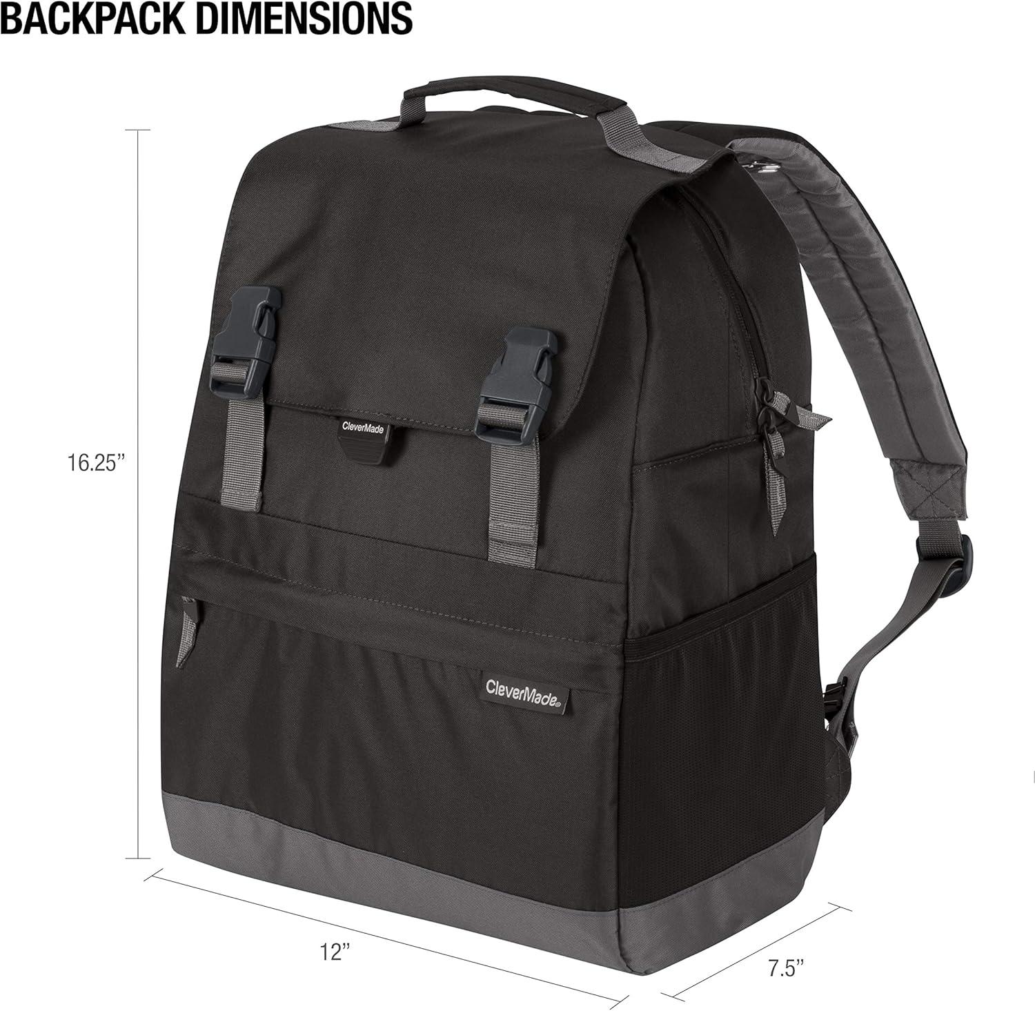 imageCleverMade Insulated Backpack Cooler Bag  18 Can Leakproof Cooler Backpack with Bottle Opener Outer Zippered Storage and Mesh Side Pockets for Lunch Work Picnic and Camping  Blue StripeCharcoal