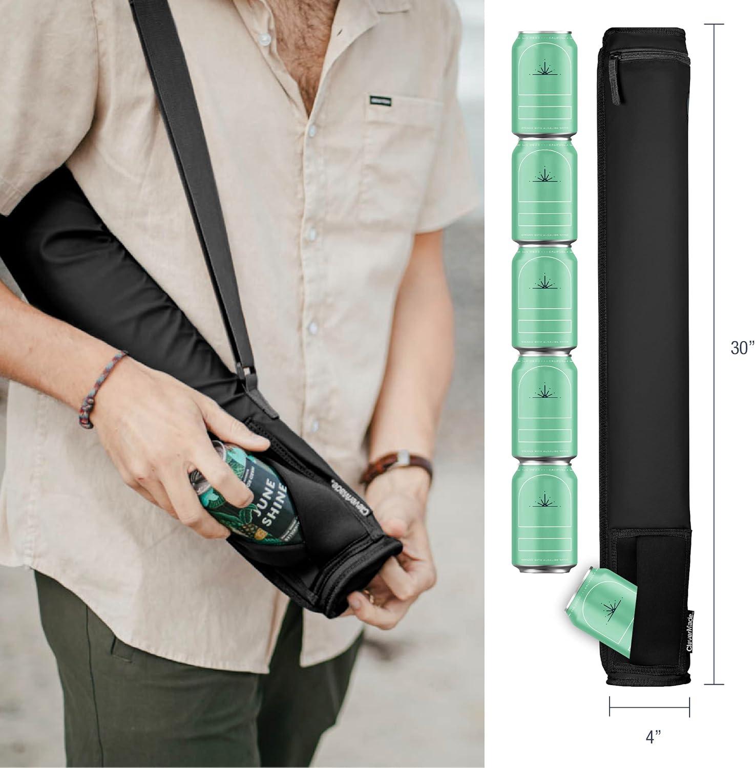 imageCleverMade Insulated Cooler Beer Tube Sleeve  6 Cans  72 oz MidnightBlack Portable Cooling Bag wShoulder Strap Leak Proof Travel Ice ChestMidnight