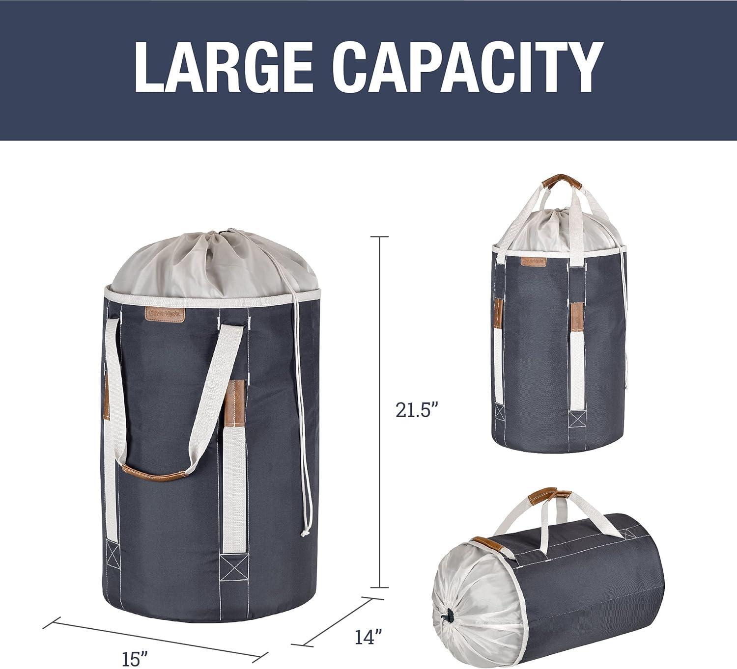 imageCleverMade Laundry Backpack Duffel Bag with Shoulder Straps  62L  16 Gal XL Charcoal Drawstring Top Closure for Travel Clothes Gym College DormDark Gray  Pack of 1