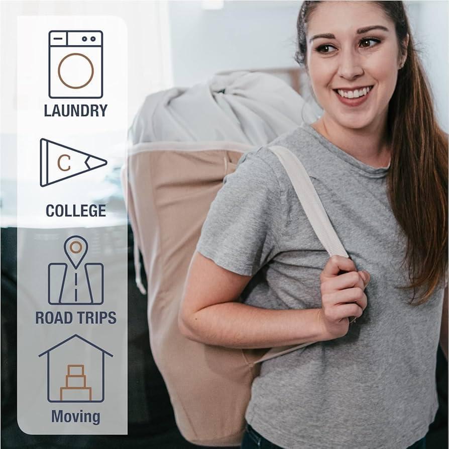 imageCleverMade Laundry Backpack Duffel Bag with Shoulder Straps  62L  16 Gal XL Charcoal Drawstring Top Closure for Travel Clothes Gym College DormStone Gray  Pack of 1