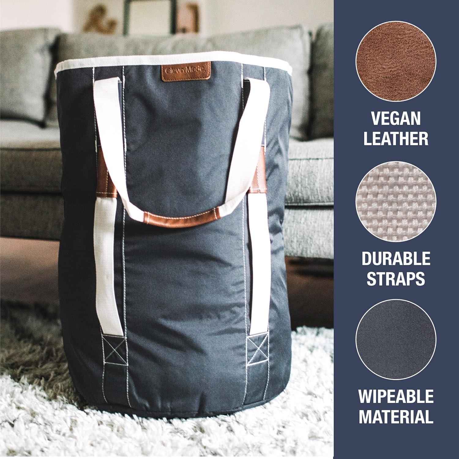 imageCleverMade Laundry Backpack Duffel Bag with Shoulder Straps  62L  16 Gal XL Charcoal Drawstring Top Closure for Travel Clothes Gym College DormStone Gray  Pack of 1