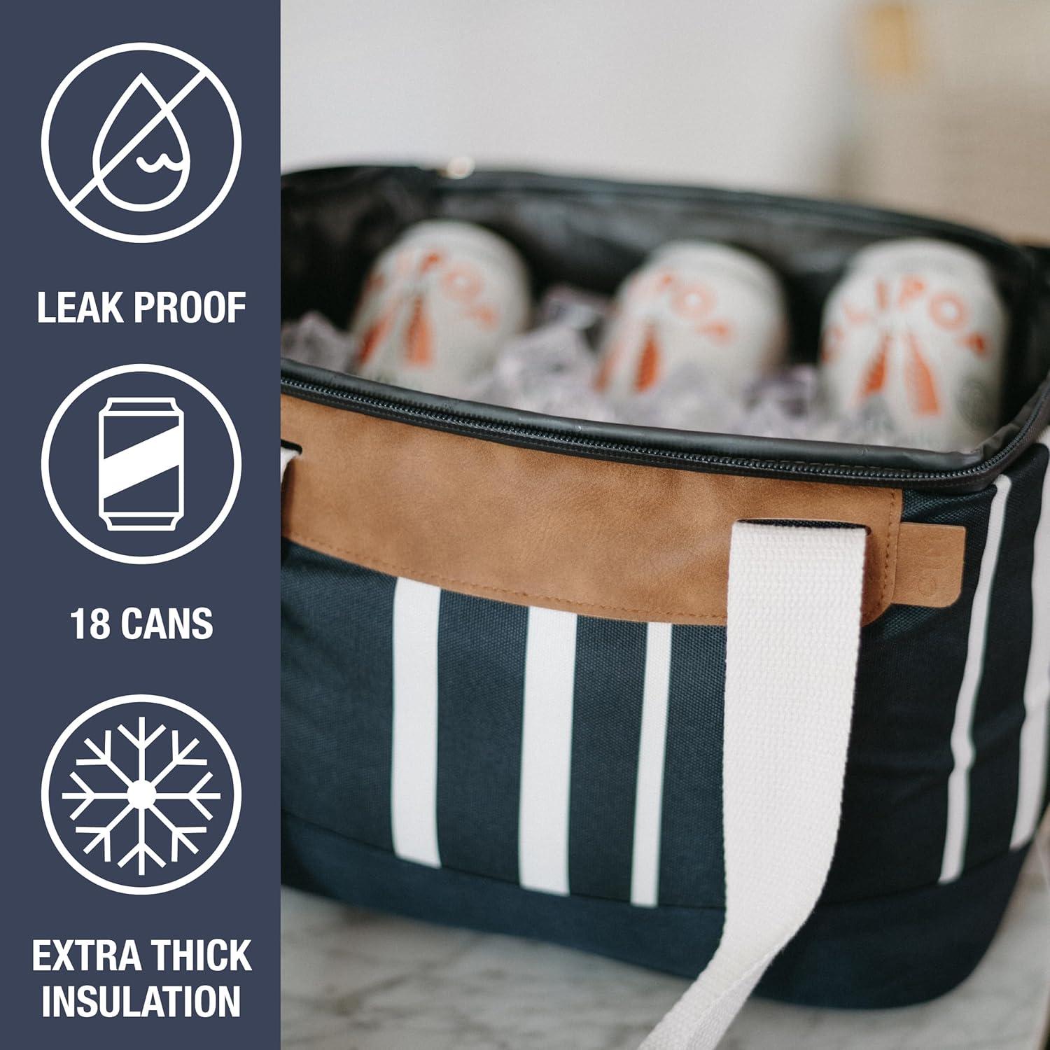 imageCleverMade Premium Soft Sided Malibu Cooler 18 Can Insulated Leakproof Lunchbox for Beach Picnics and Work Made from Recycled Materials Navy Striped