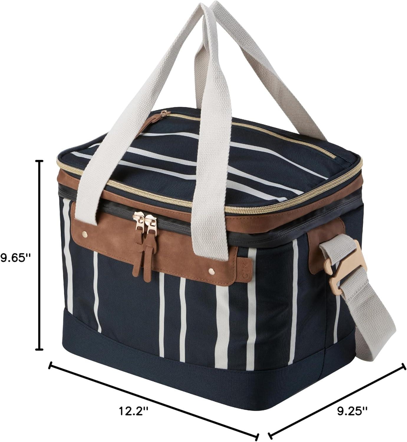 imageCleverMade Premium Soft Sided Malibu Cooler 18 Can Insulated Leakproof Lunchbox for Beach Picnics and Work Made from Recycled Materials Navy Striped