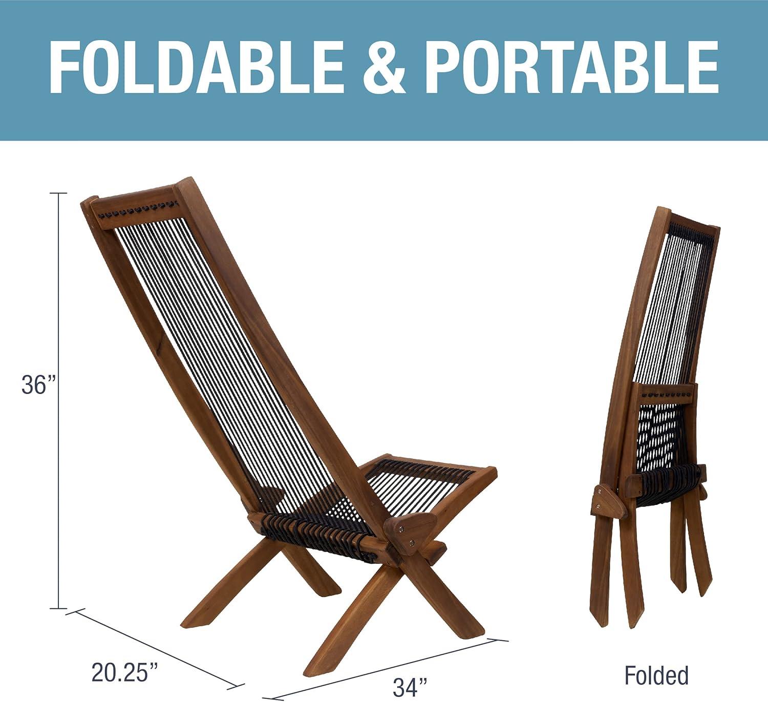 imageCleverMade Tamarack Folding Rope Chair  Foldable Outdoor Low Profile Wood Lounge Chair for the Patio Backyard and Deck No Assembly RequiredCinnamon