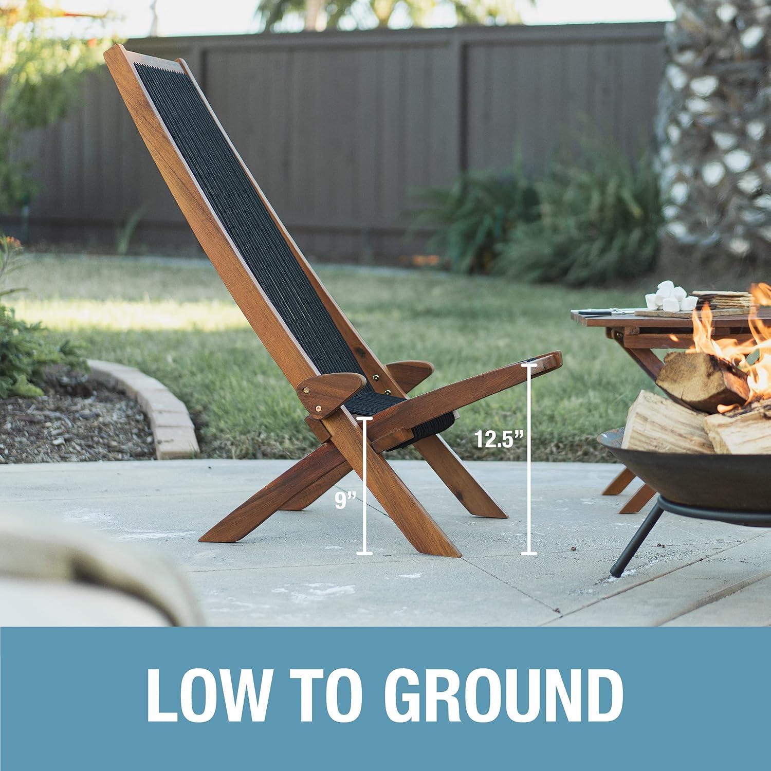 imageCleverMade Tamarack Folding Rope Chair  Foldable Outdoor Low Profile Wood Lounge Chair for the Patio Backyard and Deck No Assembly RequiredCinnamon