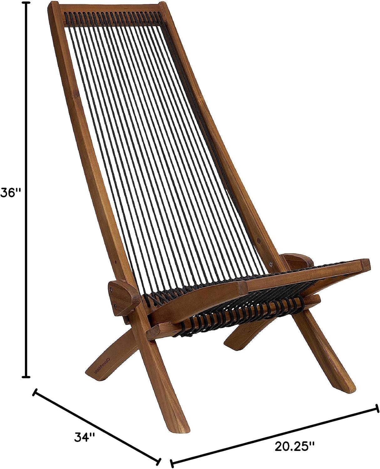 imageCleverMade Tamarack Folding Rope Chair  Foldable Outdoor Low Profile Wood Lounge Chair for the Patio Backyard and Deck No Assembly RequiredCinnamon