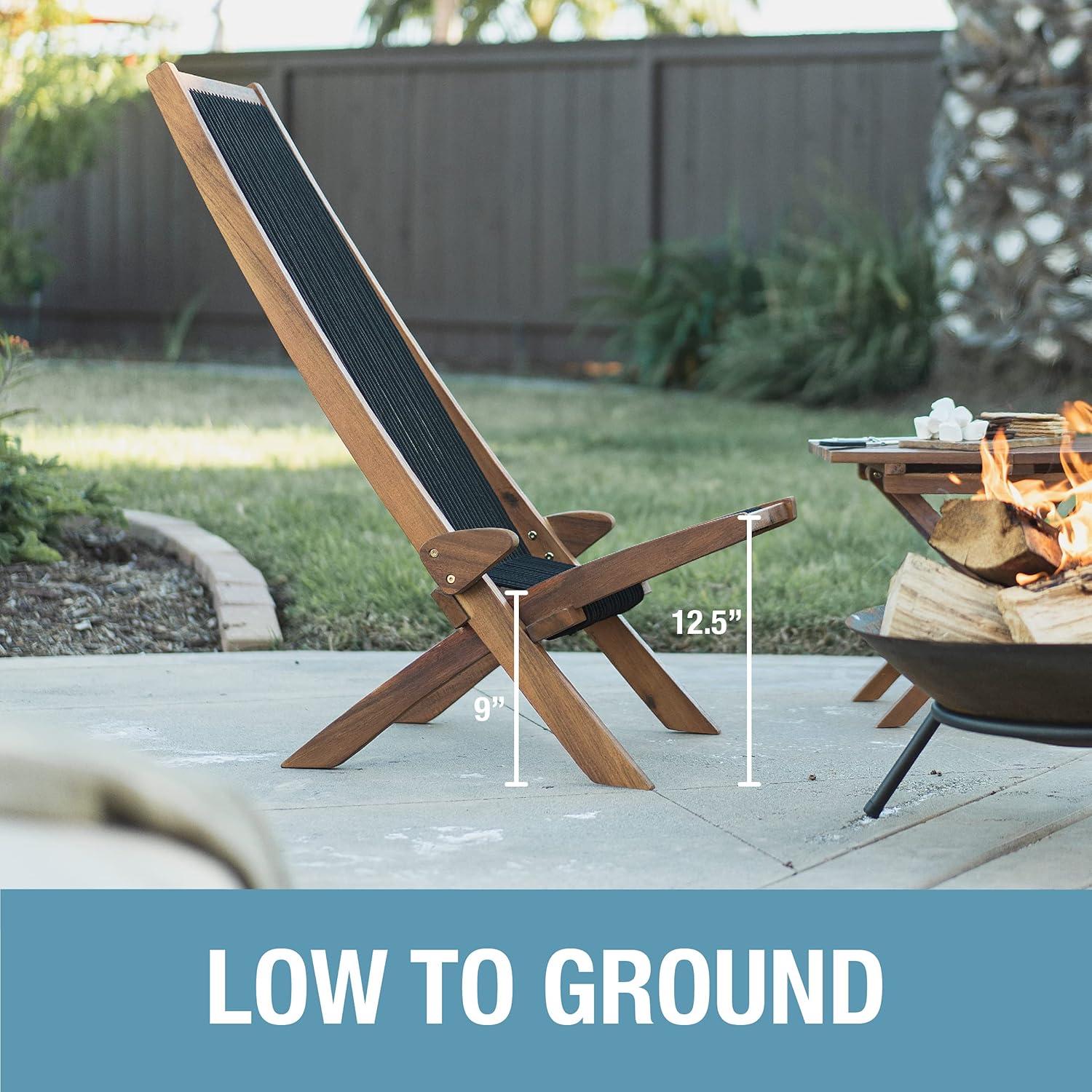 imageCleverMade Tamarack Folding Rope Chair  Foldable Outdoor Low Profile Wood Lounge Chair for the Patio Backyard and Deck No Assembly RequiredHoney
