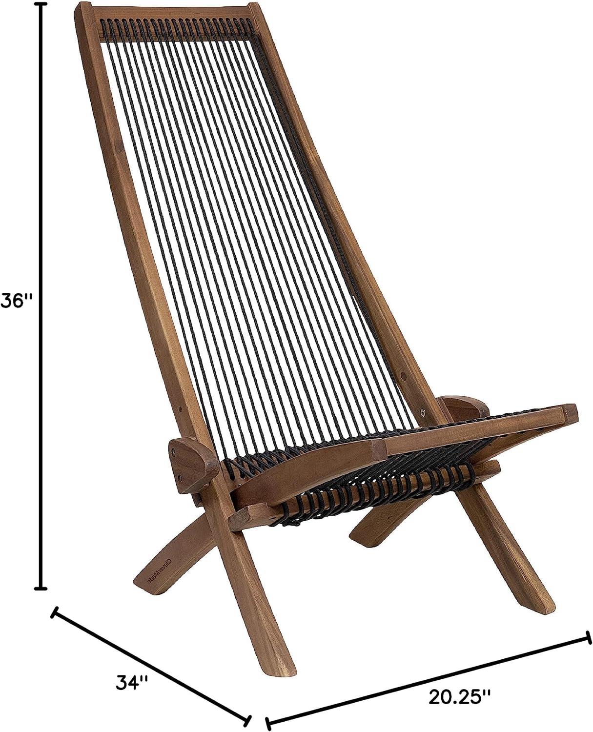 imageCleverMade Tamarack Folding Rope Chair  Foldable Outdoor Low Profile Wood Lounge Chair for the Patio Backyard and Deck No Assembly RequiredHoney