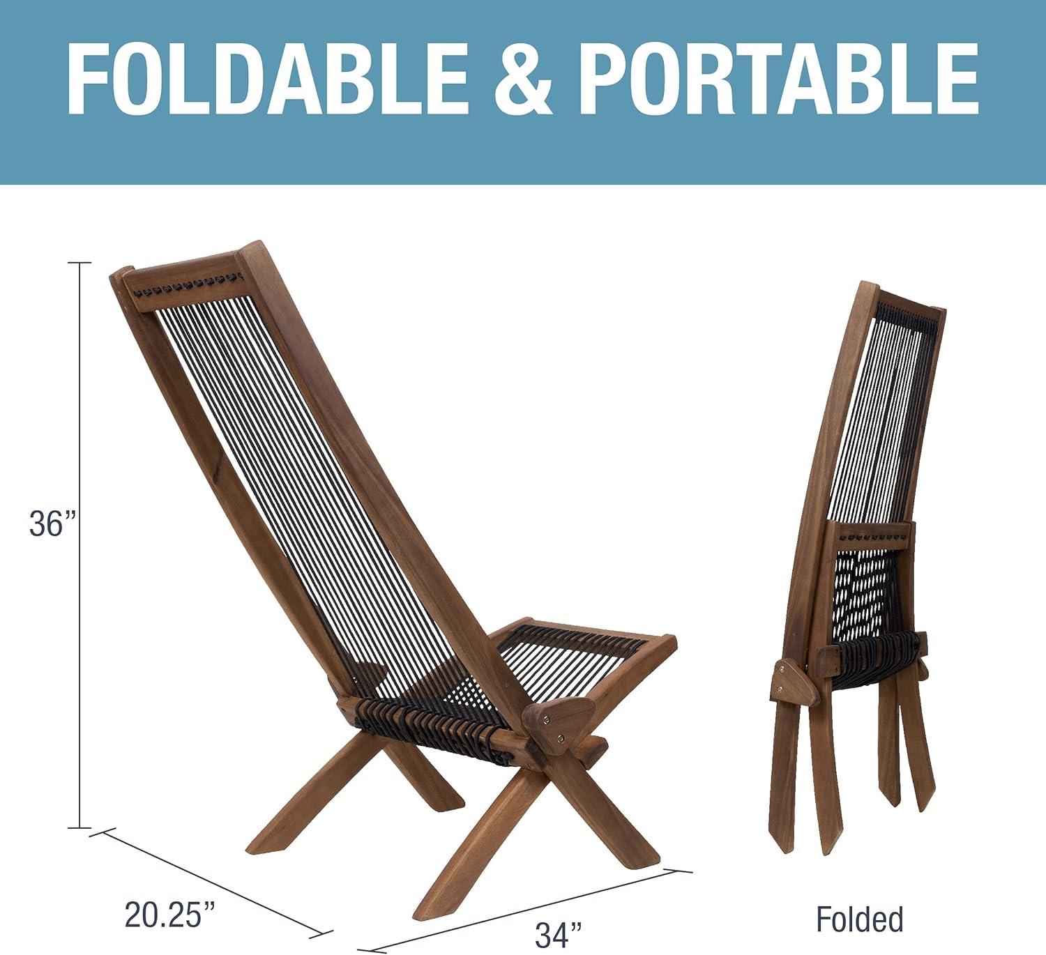 imageCleverMade Tamarack Folding Rope Chair  Foldable Outdoor Low Profile Wood Lounge Chair for the Patio Backyard and Deck No Assembly RequiredHoney