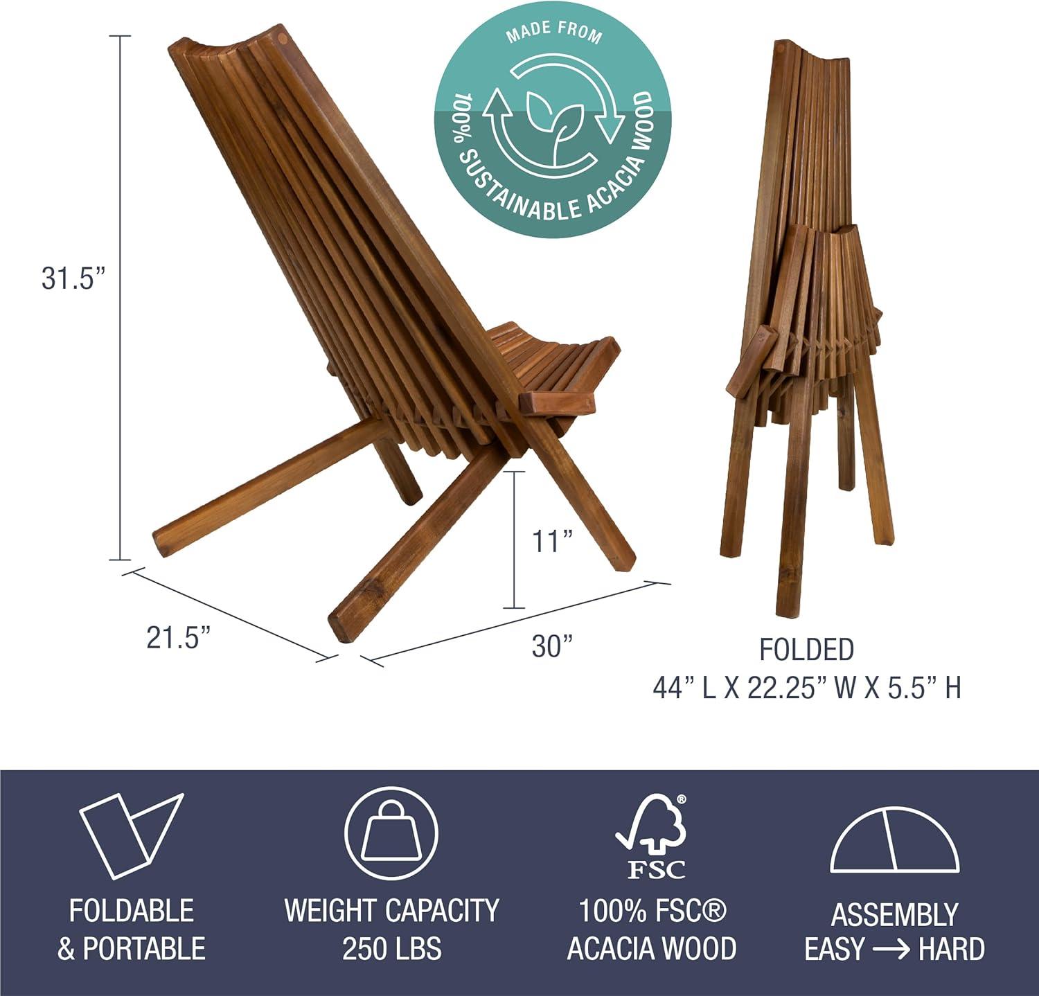 imageCleverMade Tamarack Folding Wooden Outdoor Chair Stylish Low Profile Acacia Wood Lounge Chair for the Patio Porch Lawn Garden Assembly Required Cinnamon